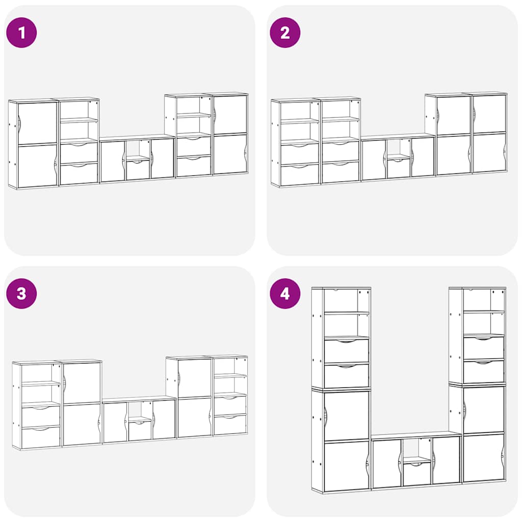 5 Piece TV Units with Storage ODDA White Solid Wood Pine