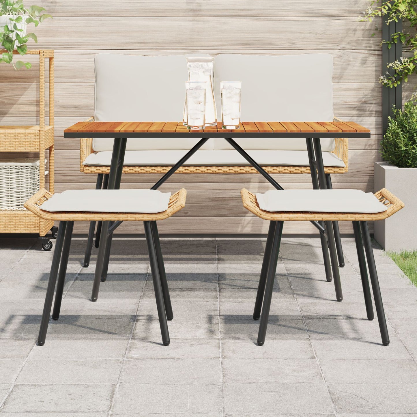 Natural Poly Rattan Garden Stools Set of 2 - 50x40x45 cm
