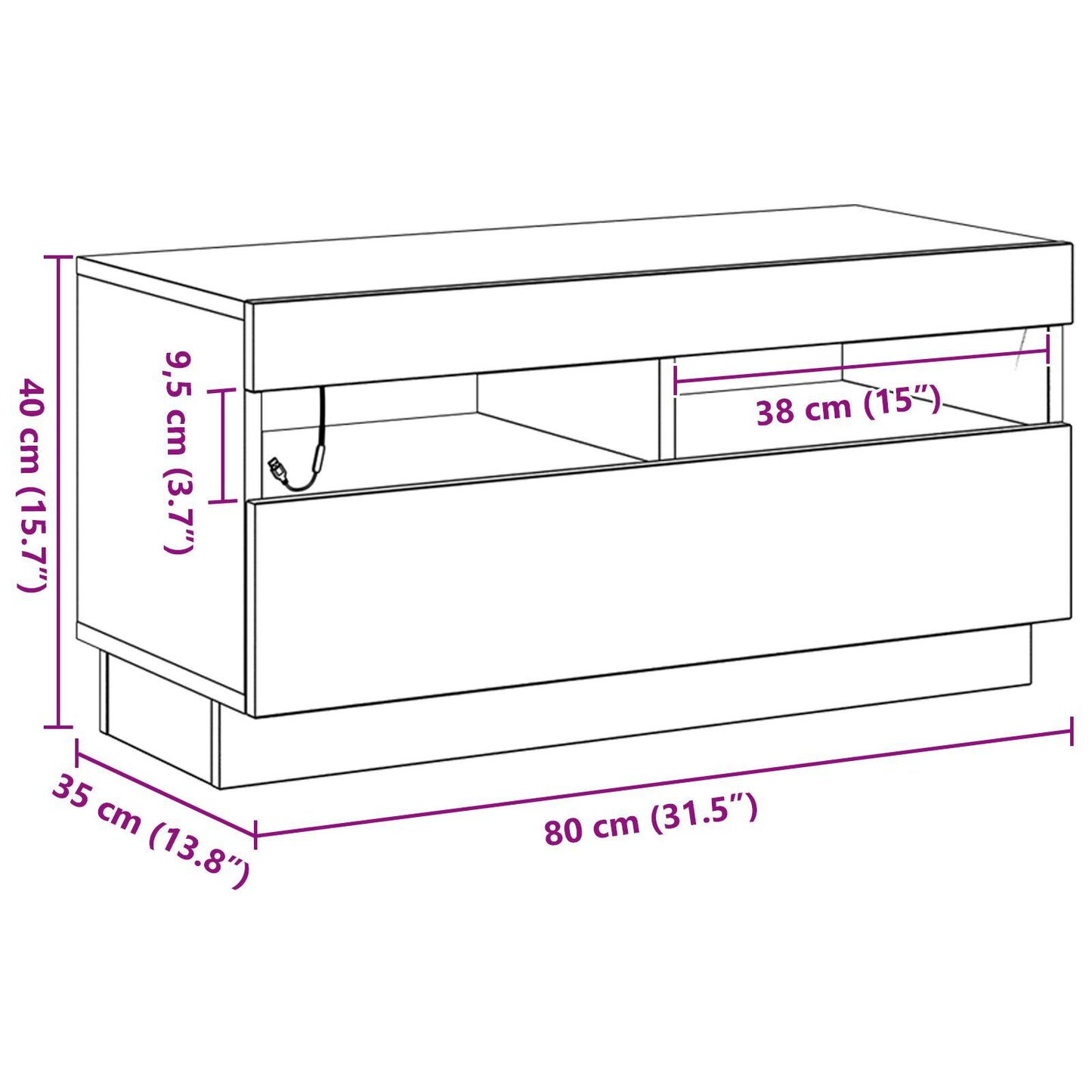 Black Oak TV Cabinet with LED Lights, Engineered Wood, 80x35x40 cm