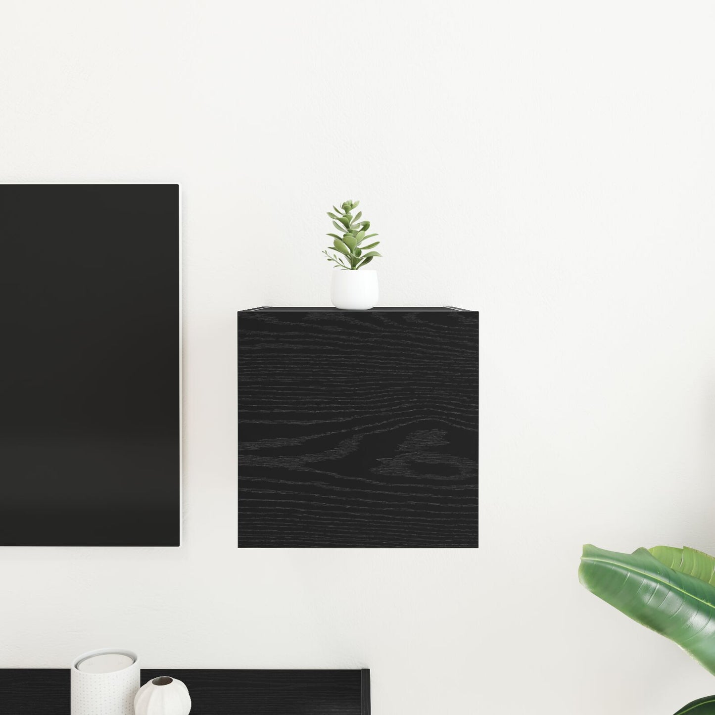 Black Oak Wall Mounted TV Cabinet - Compact 30.5x30x30 cm