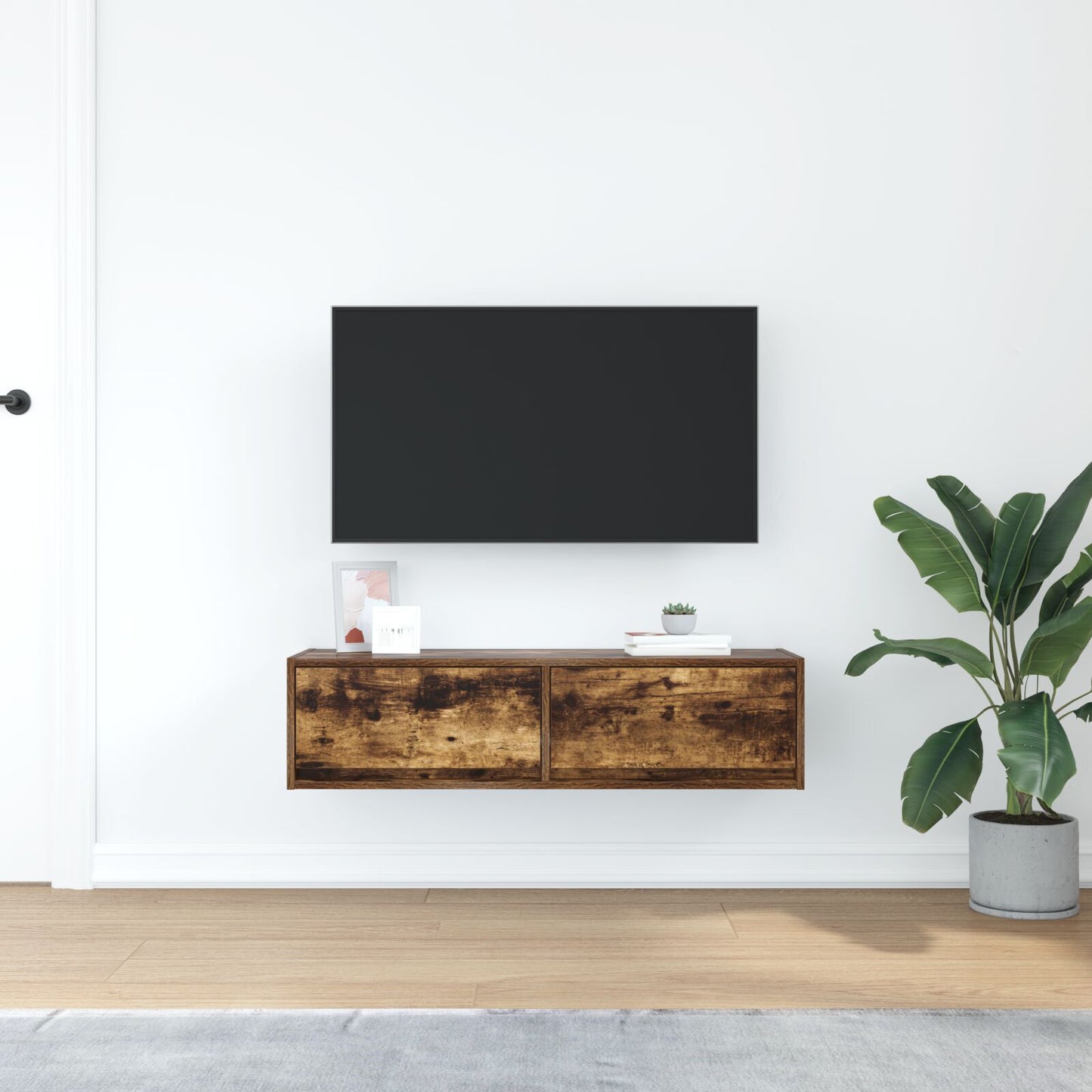 Smoked Oak TV Cabinet - 100x31x25.5 cm Engineered Wood