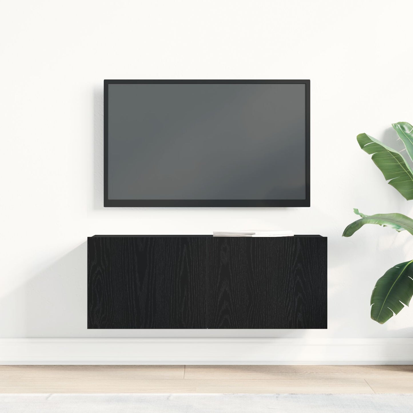 Sleek Black Oak TV Stand - 80x30x30 cm Engineered Wood