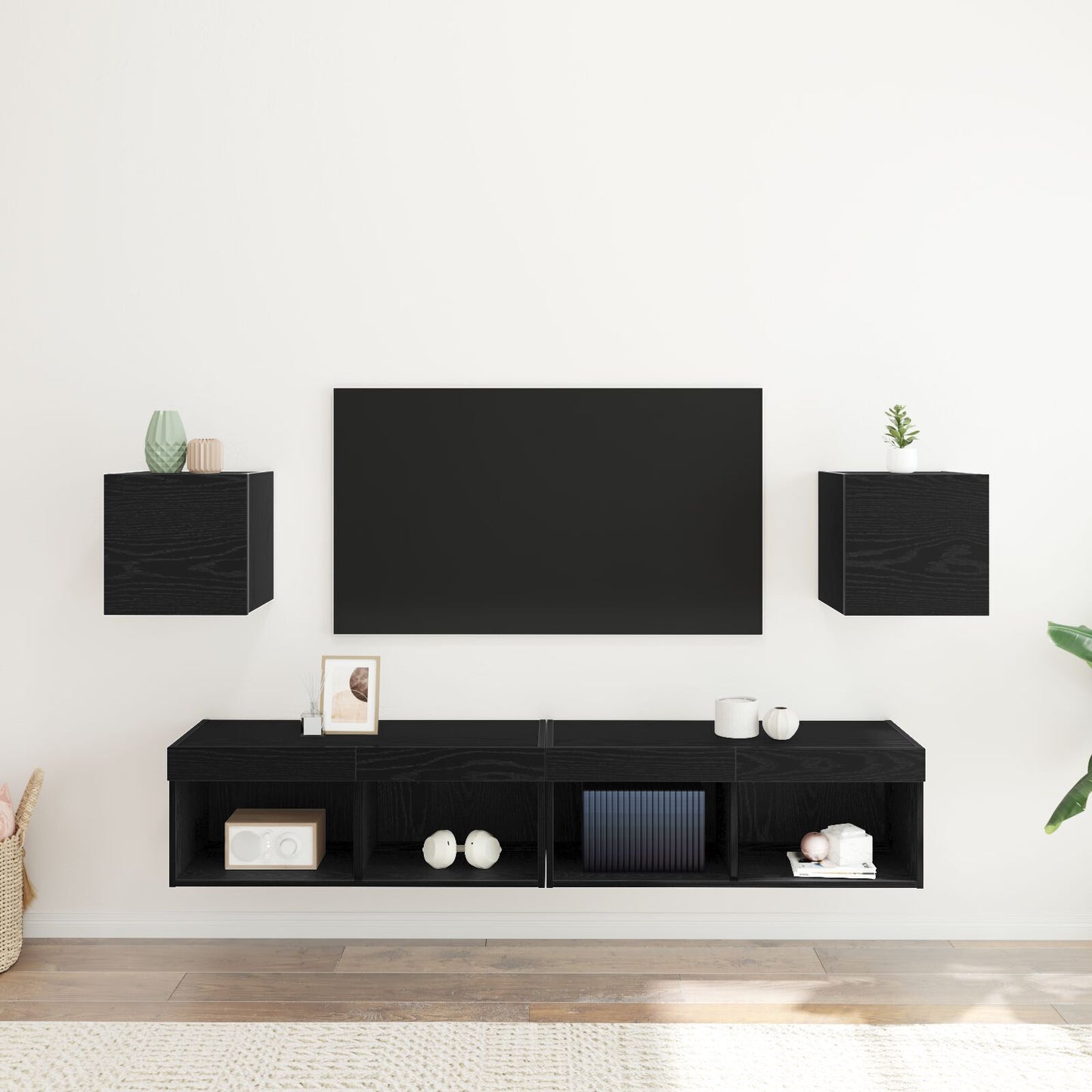 Black Oak Wall Mounted TV Cabinets Set, 2 pcs, 30.5x30x30 cm