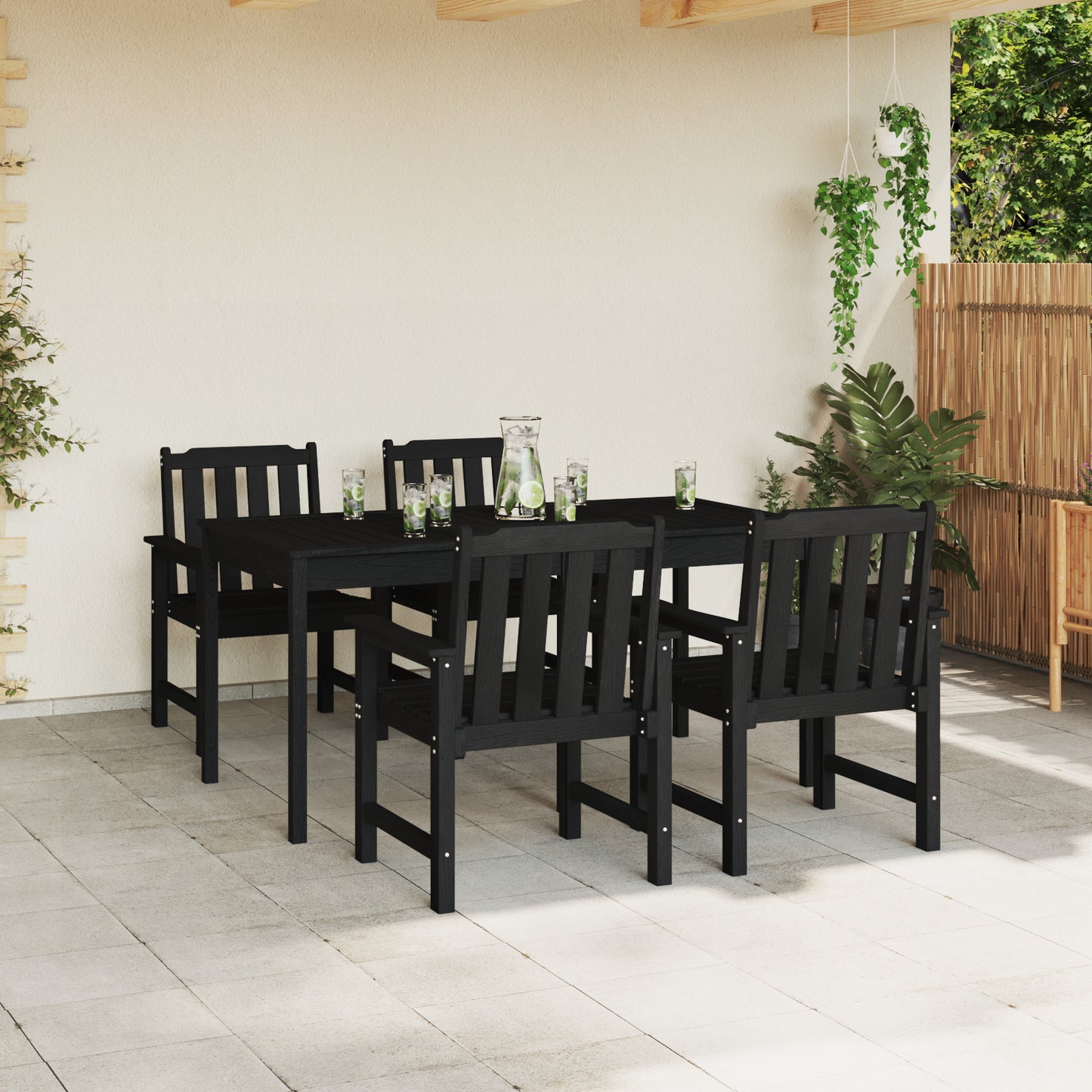 4-Piece Black HDPE Garden Dining Chairs Set - 65.5x55.5x88 cm