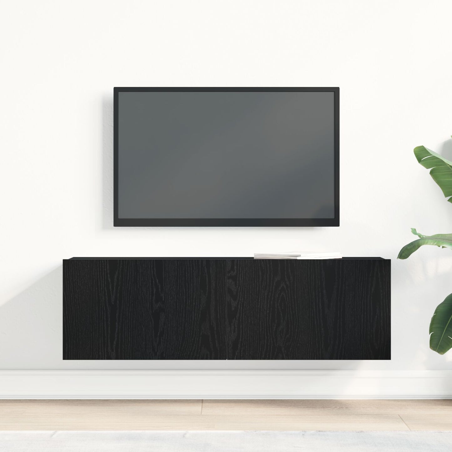 Black Oak Wall-Mounted TV Cabinet - 100x30x30 cm Engineered Wood