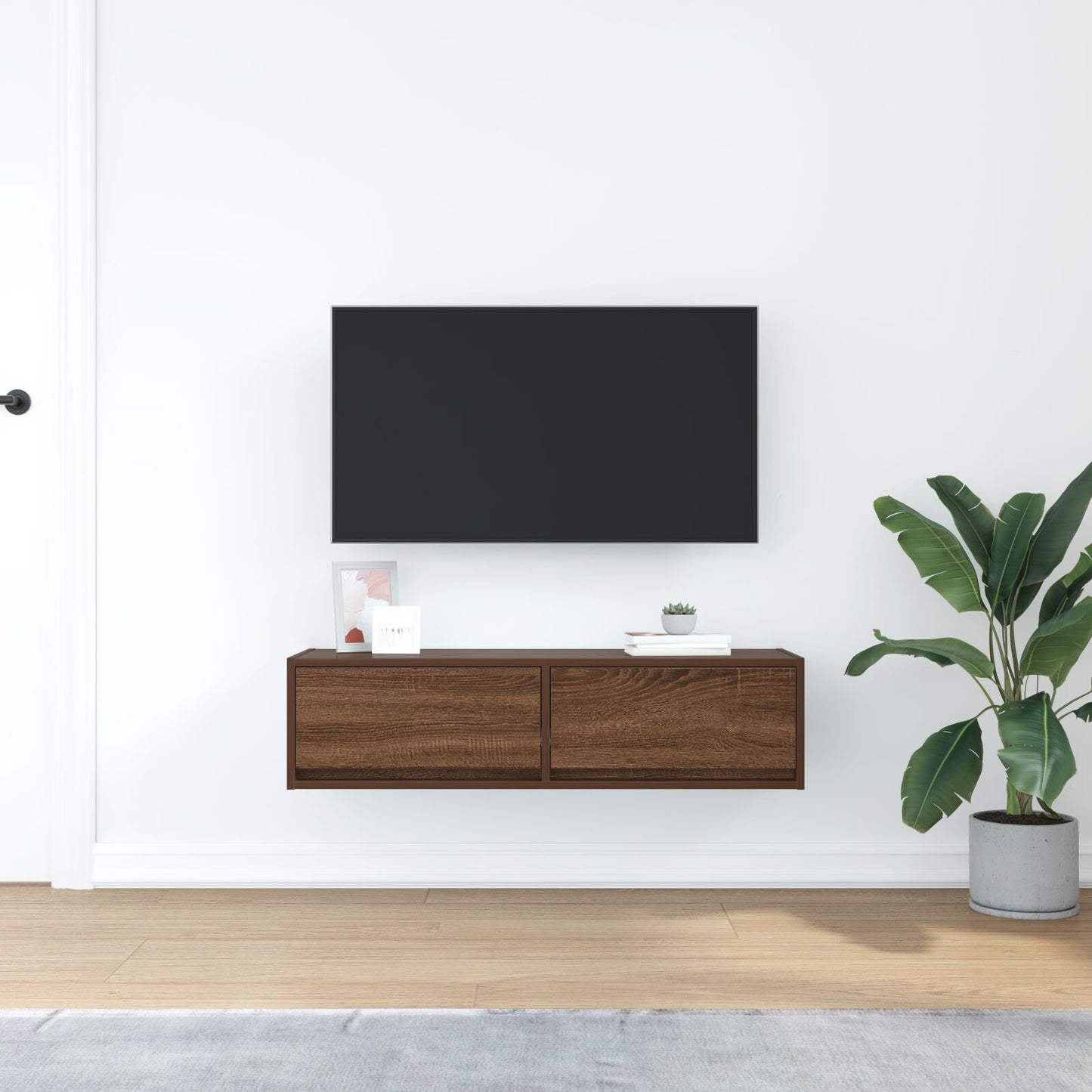 Brown Oak TV Cabinet 100x31x25.5 cm - Engineered Wood Design