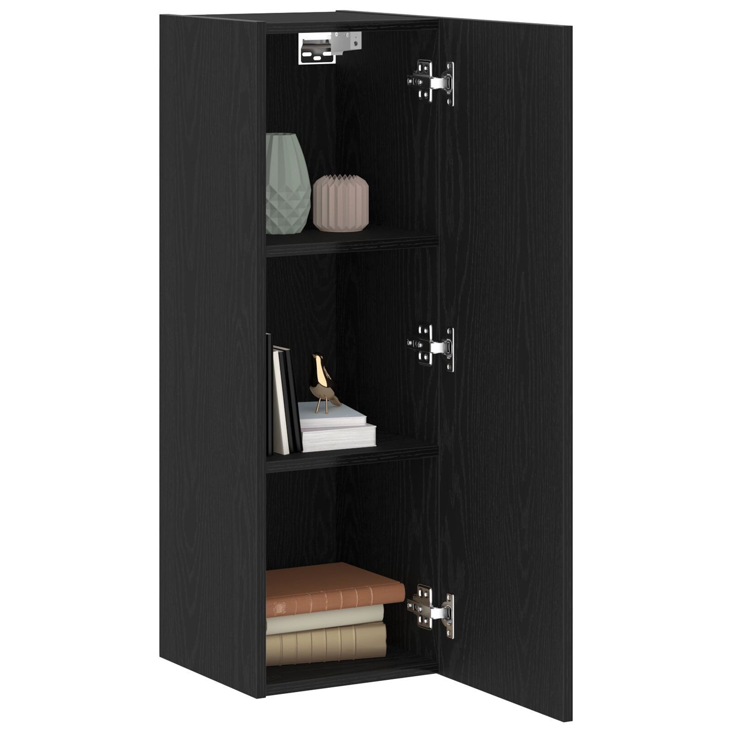 Black Oak Wall-Mounted TV Cabinets, Set of 2, Engineered Wood