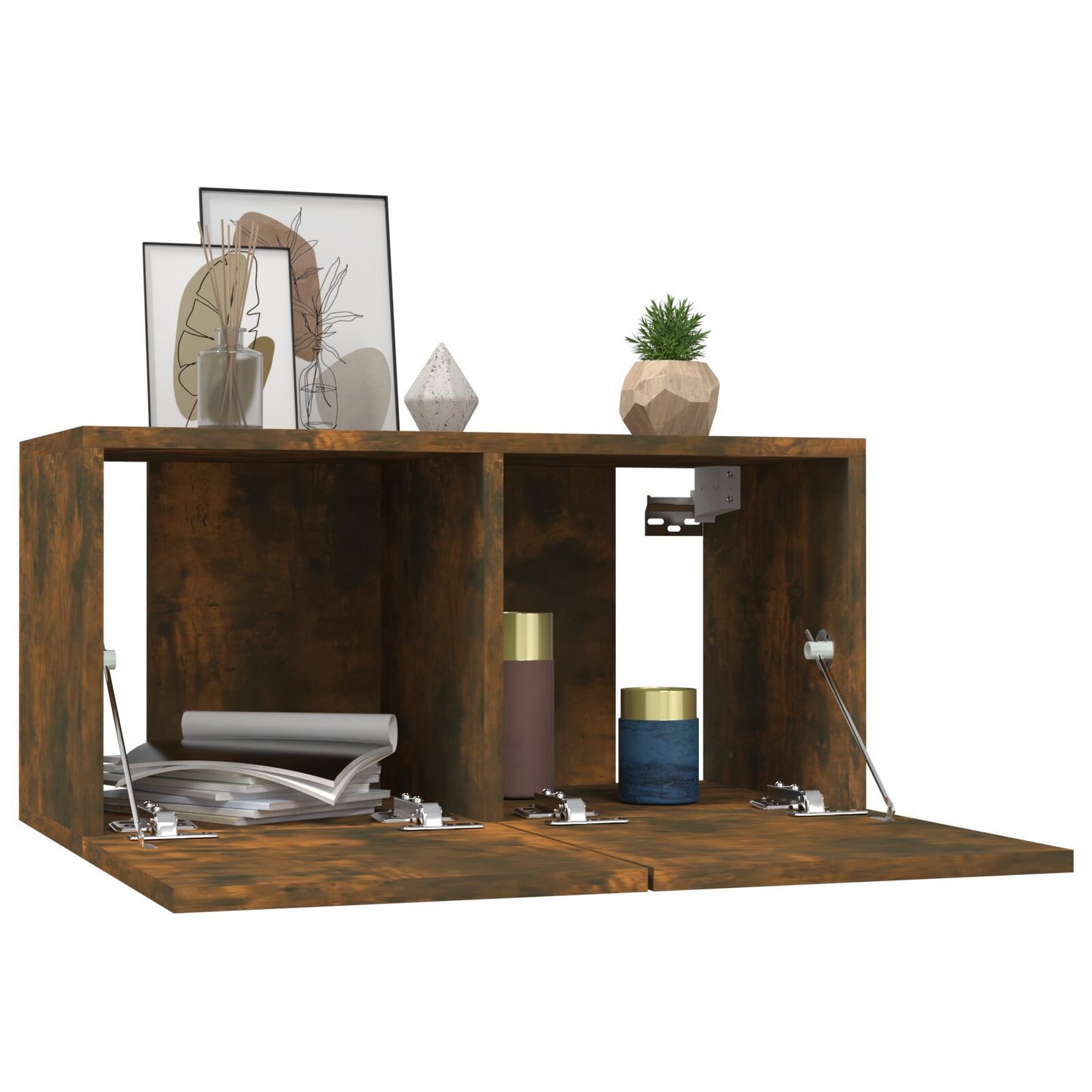 2-Piece Smoked Oak TV Cabinet Set | 60x30x30cm | Wall-Mount
