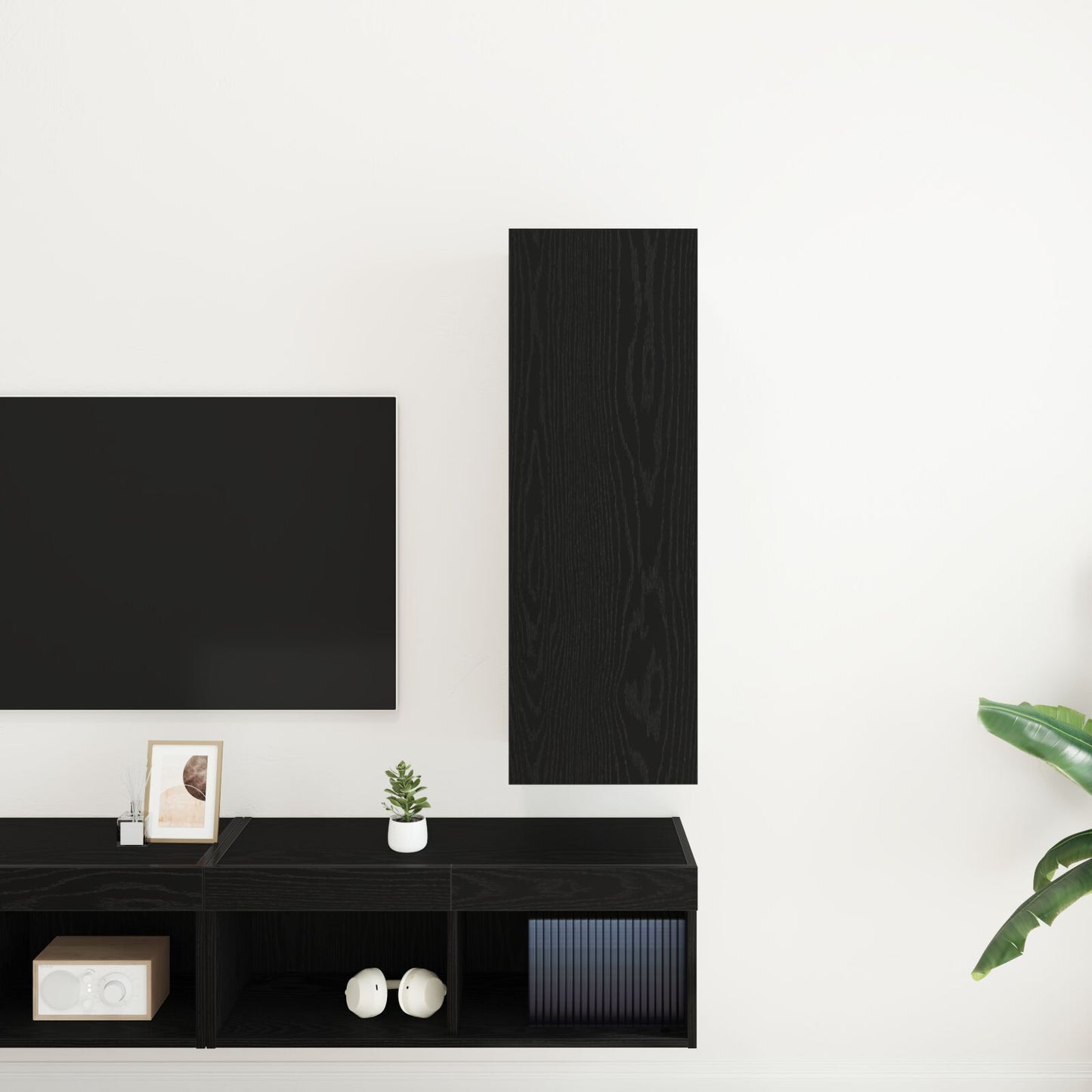 Black Oak Wall-Mounted TV Cabinet - Engineered Wood, 30.5x30x90 cm