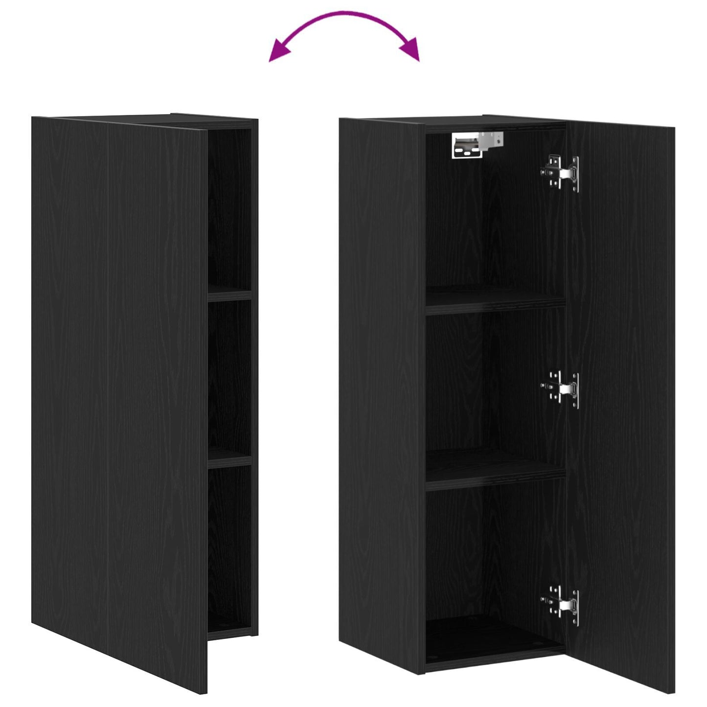 Black Oak Wall-Mounted TV Cabinet - Engineered Wood, 30.5x30x90 cm