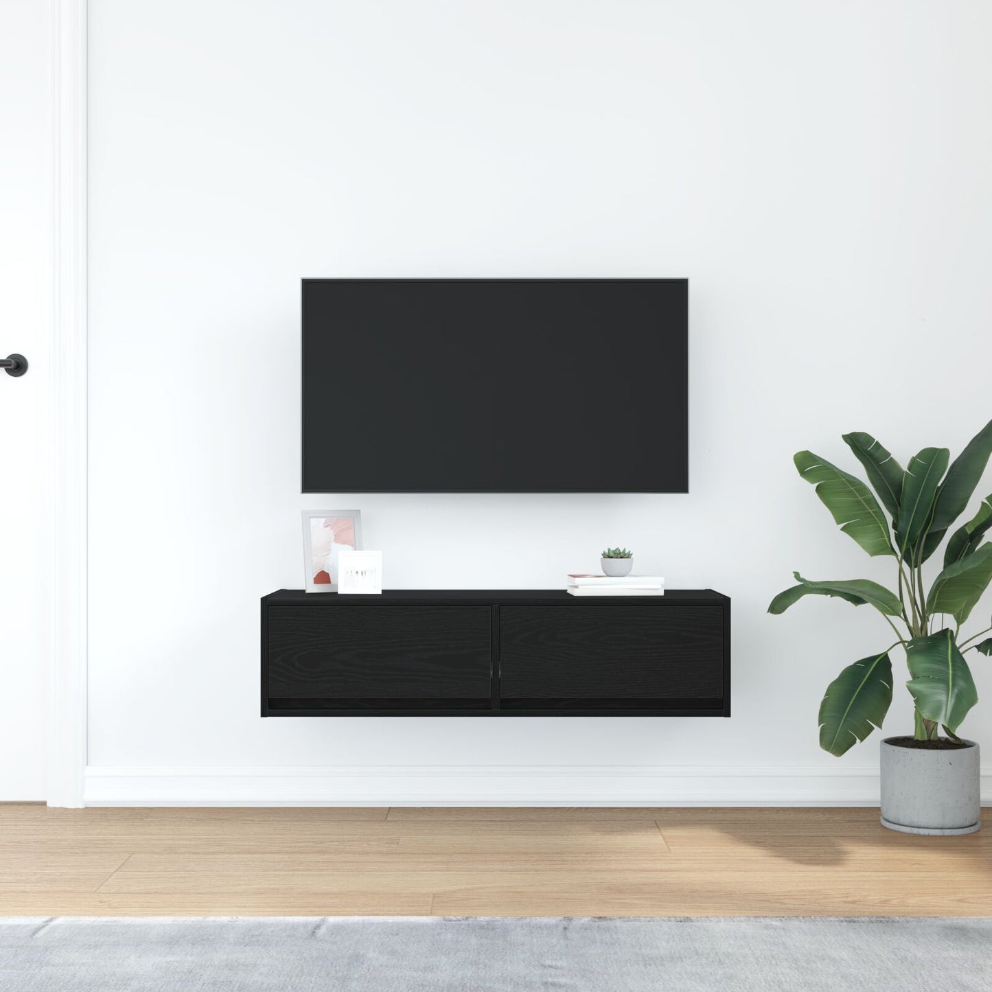 Sleek Black Oak TV Cabinet 100x31x25.5 cm - Engineered Wood