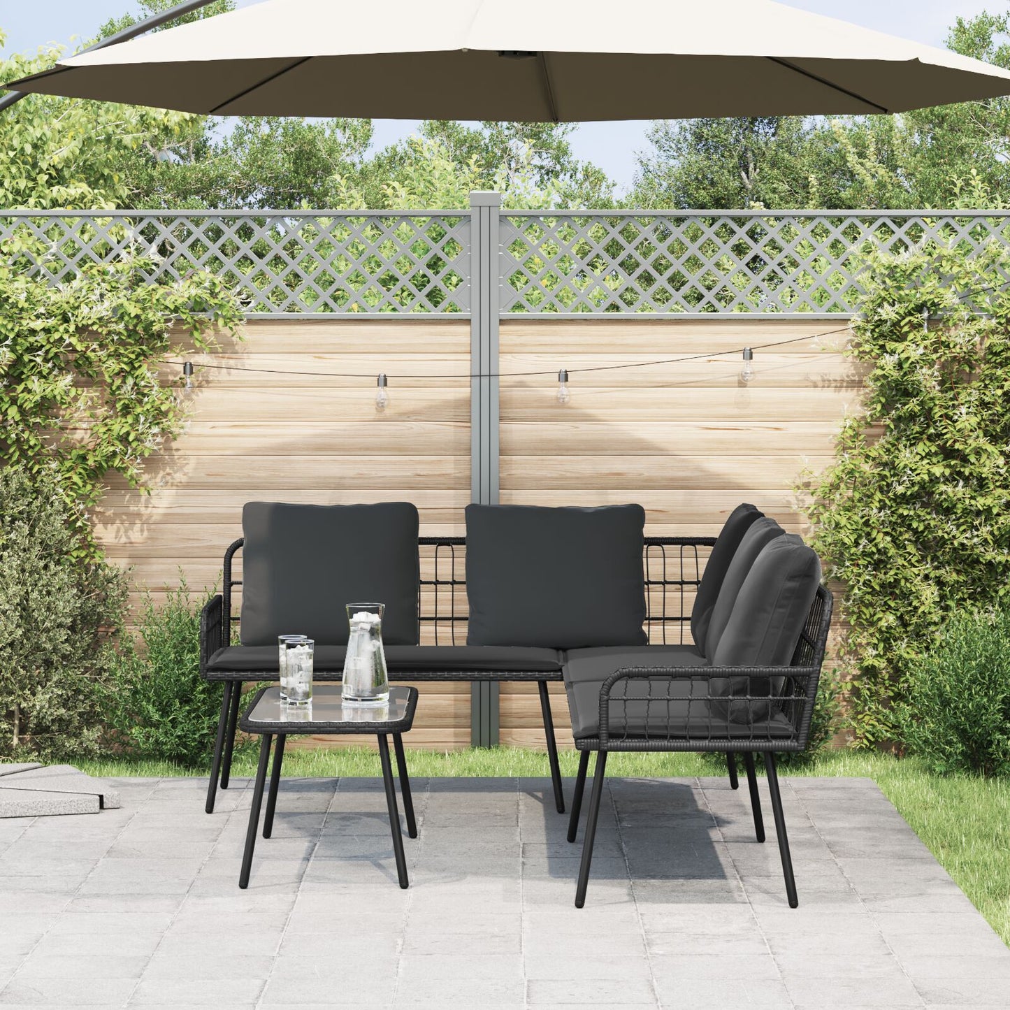 Modern L-Shaped Black Poly Rattan Sofa 231x173x78 cm
