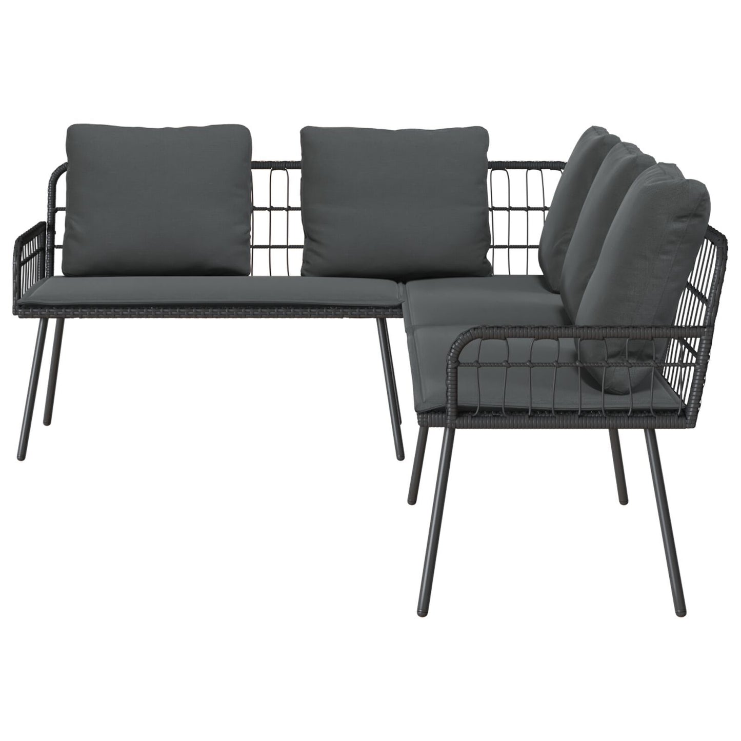 Modern L-Shaped Black Poly Rattan Sofa 231x173x78 cm