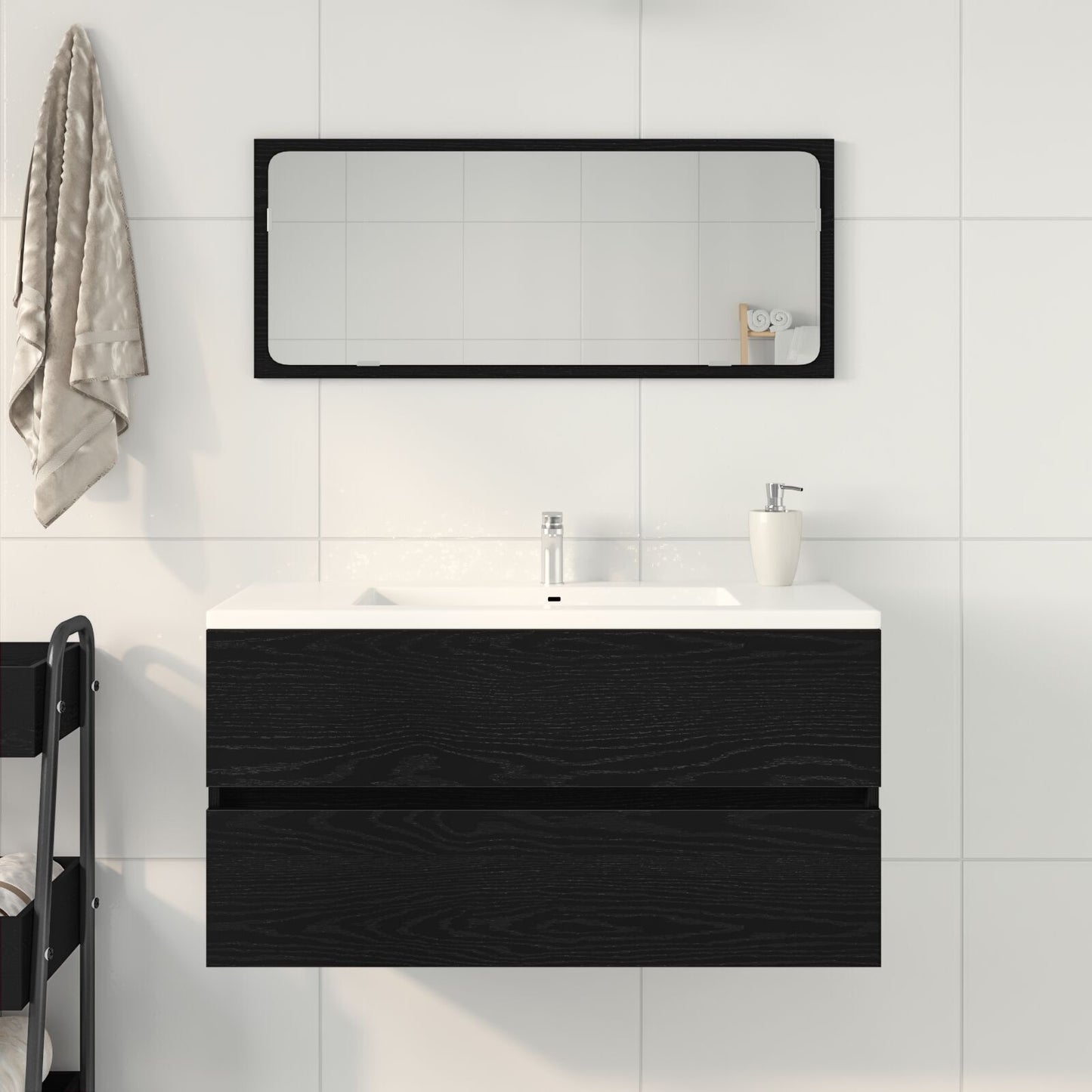 Elegant Black Oak Sink Cabinet 90x38.5x45 cm - Engineered Wood