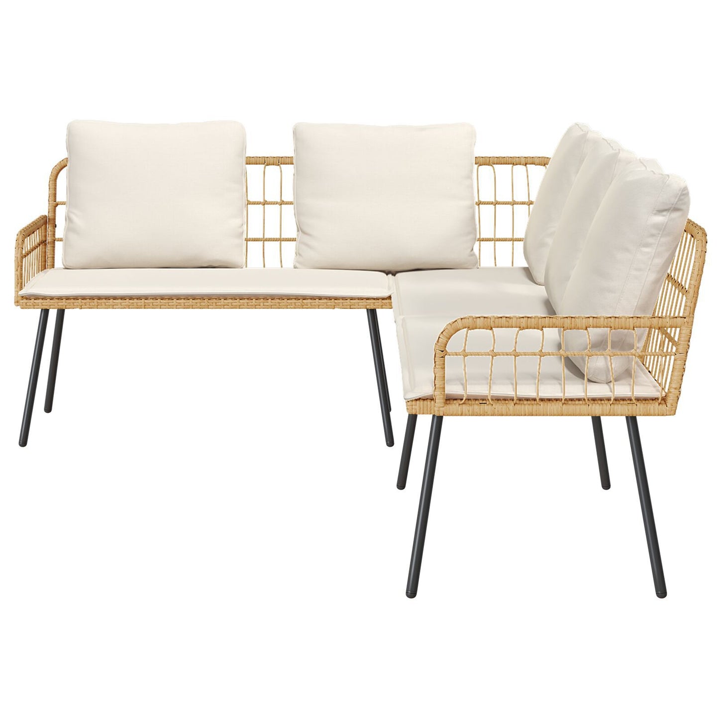 Natural Poly Rattan L-Shaped Sofa 231x173x78 cm - Elegant Comfort