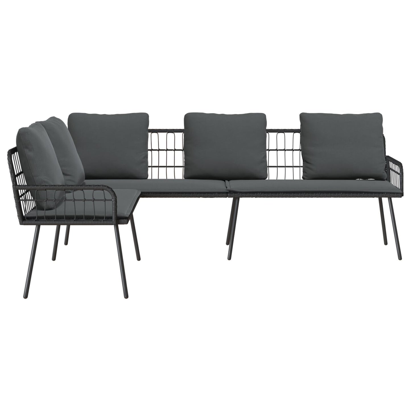 Modern L-Shaped Black Poly Rattan Sofa 231x173x78 cm