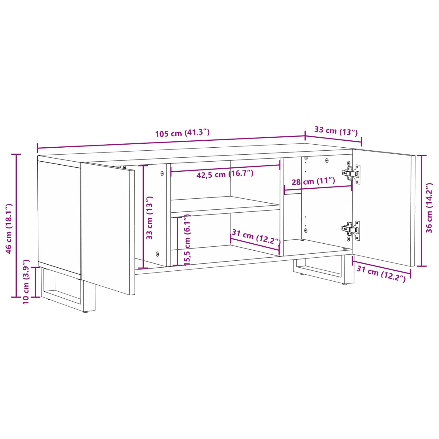 TV Cabinet 105x33.5x46 cm Solid Wood Mango and Engineered Wood