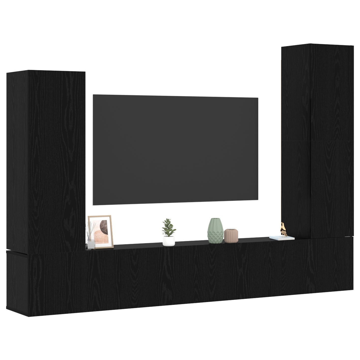 4 Piece TV Cabinet Set Wall-mounted Black Oak Engineered Wood Product Management System