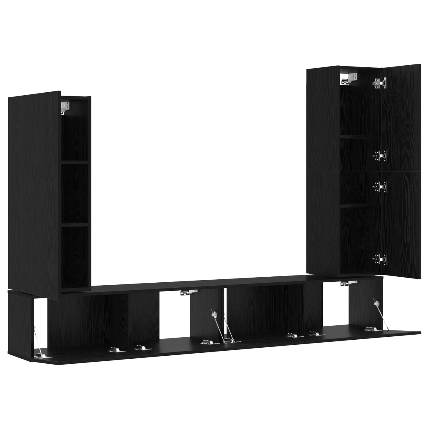 4 Piece TV Cabinet Set Wall-mounted Black Oak Engineered Wood Product Management System