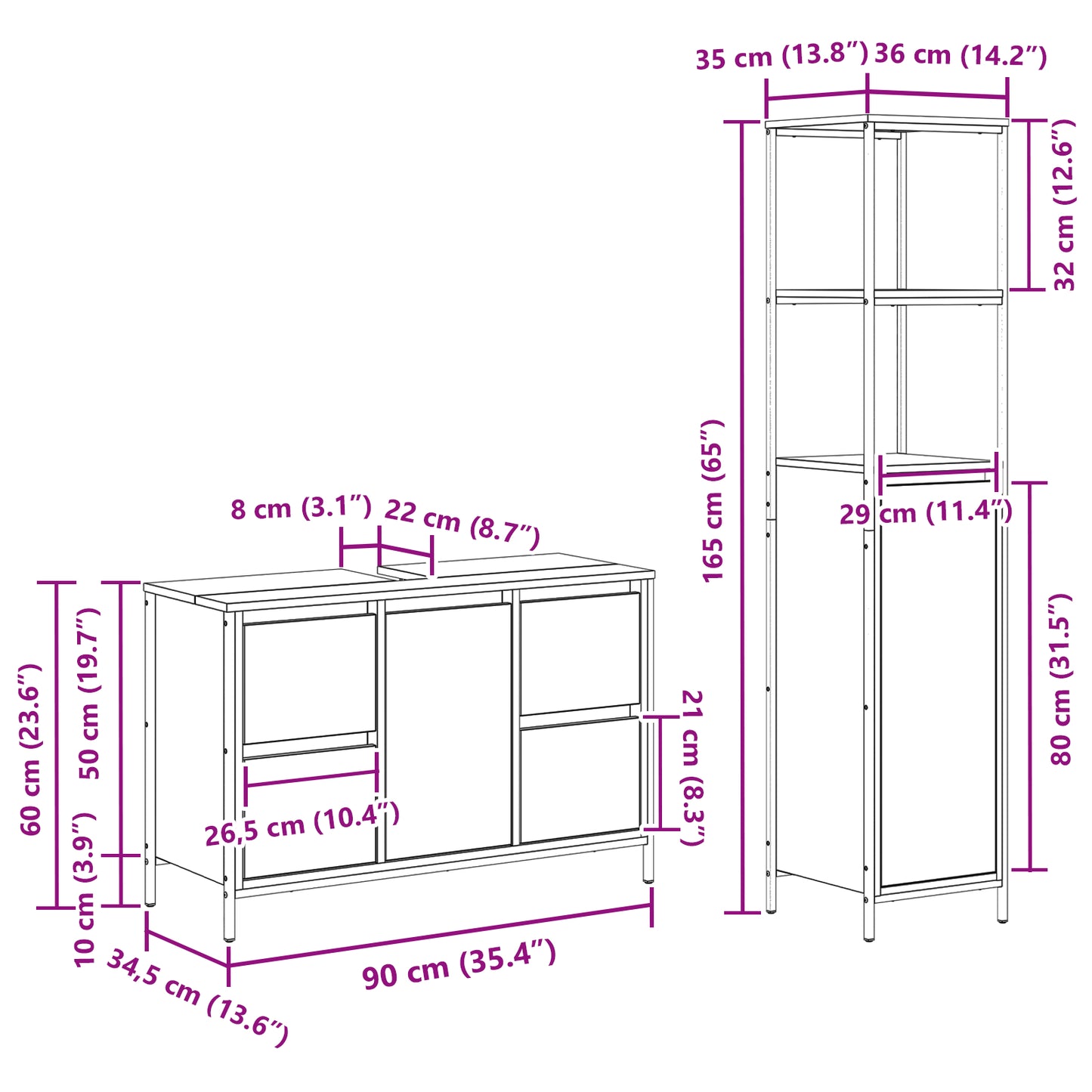 2 Piece Bathroom Furniture Set Grey Sonoma Engineered Wood