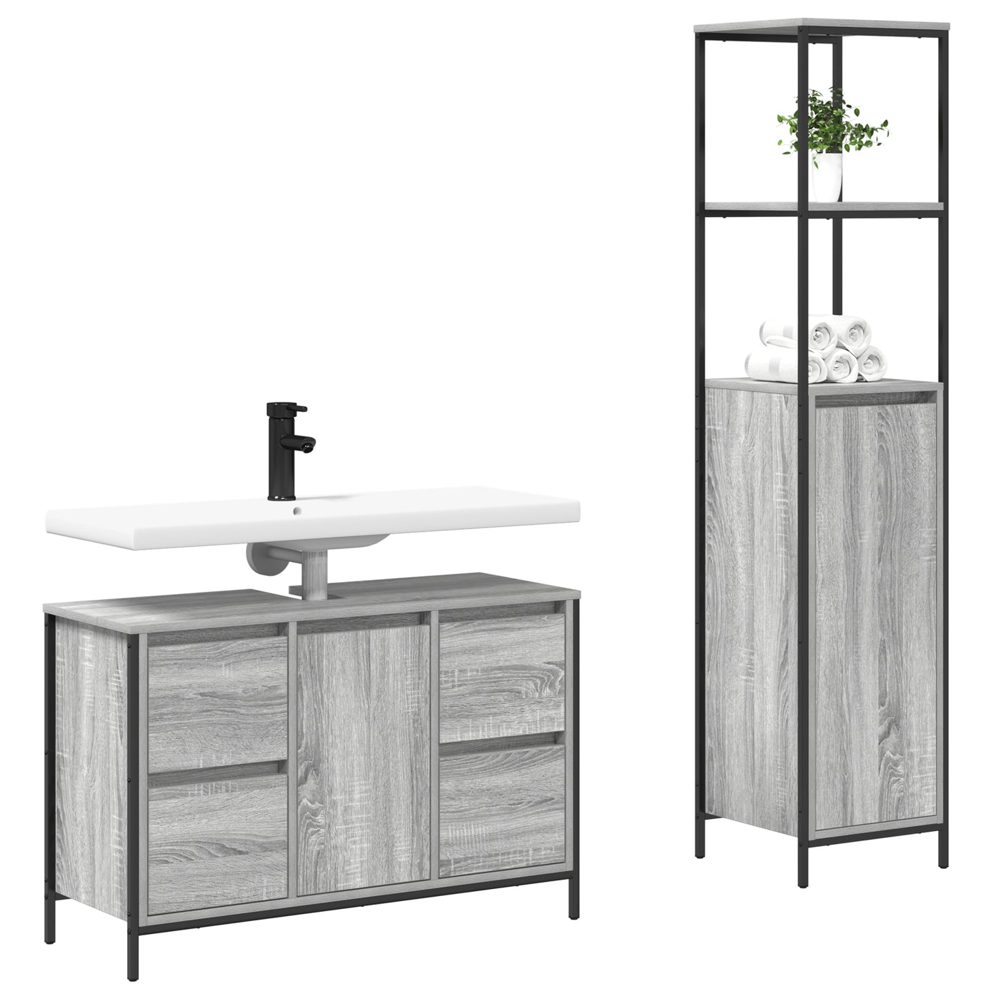 2 Piece Bathroom Furniture Set Grey Sonoma Engineered Wood
