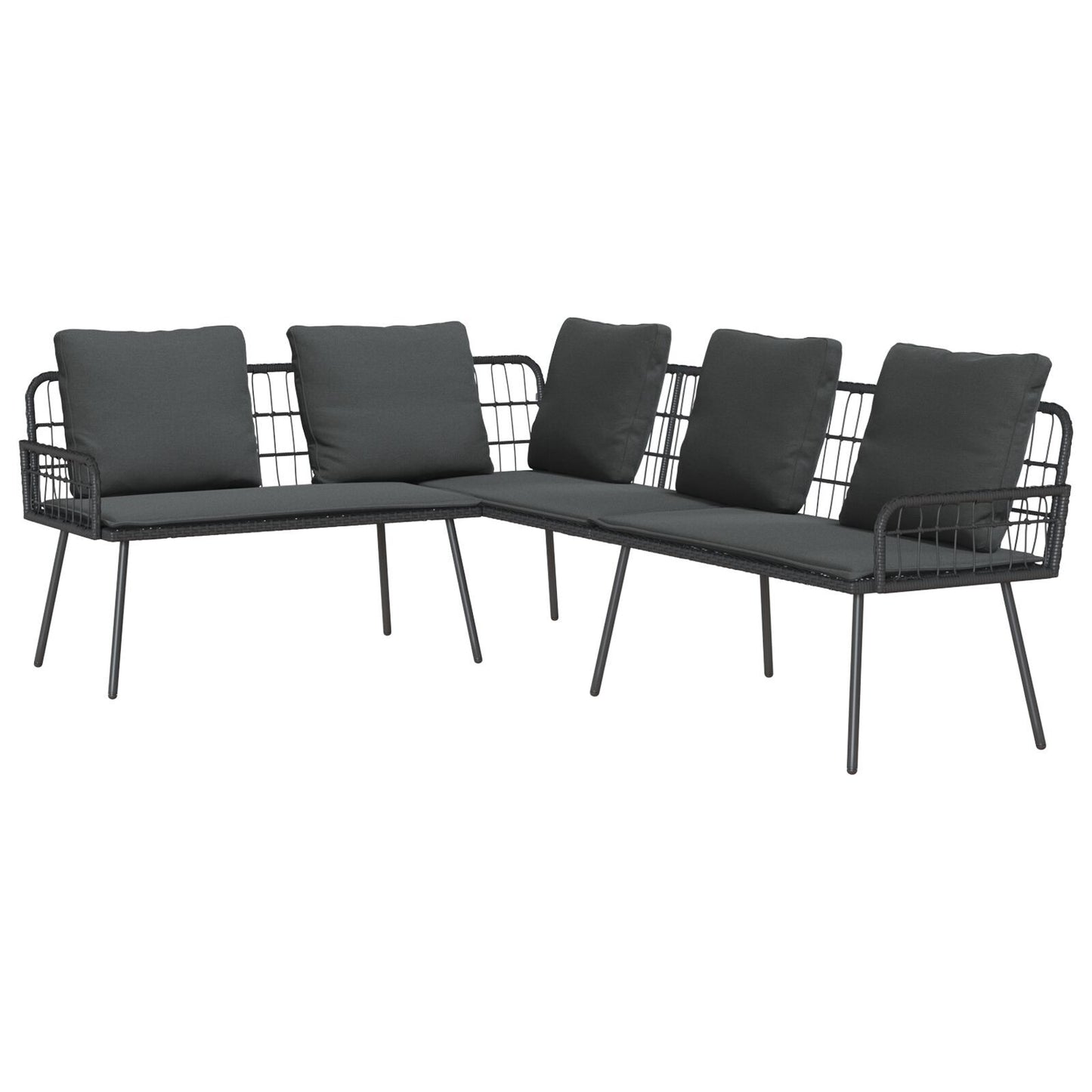 Modern L-Shaped Black Poly Rattan Sofa 231x173x78 cm