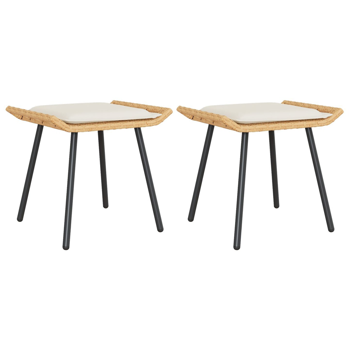Natural Poly Rattan Garden Stools Set of 2 - 50x40x45 cm