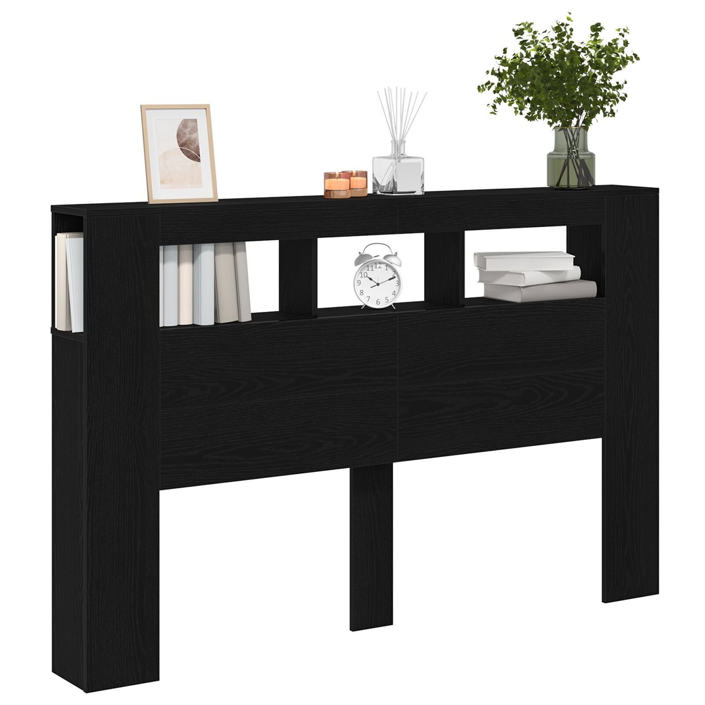 LED Headboard in Black Oak - 160x18.5x45cm, Engineered Wood
