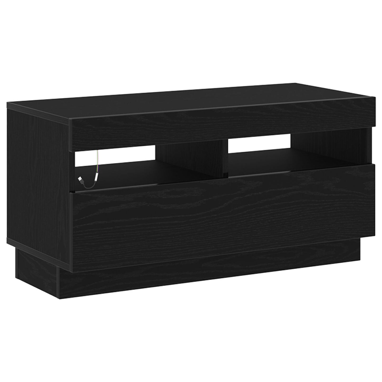 Black Oak TV Stand with LED Lights - Engineered Wood, 100x35x40 cm