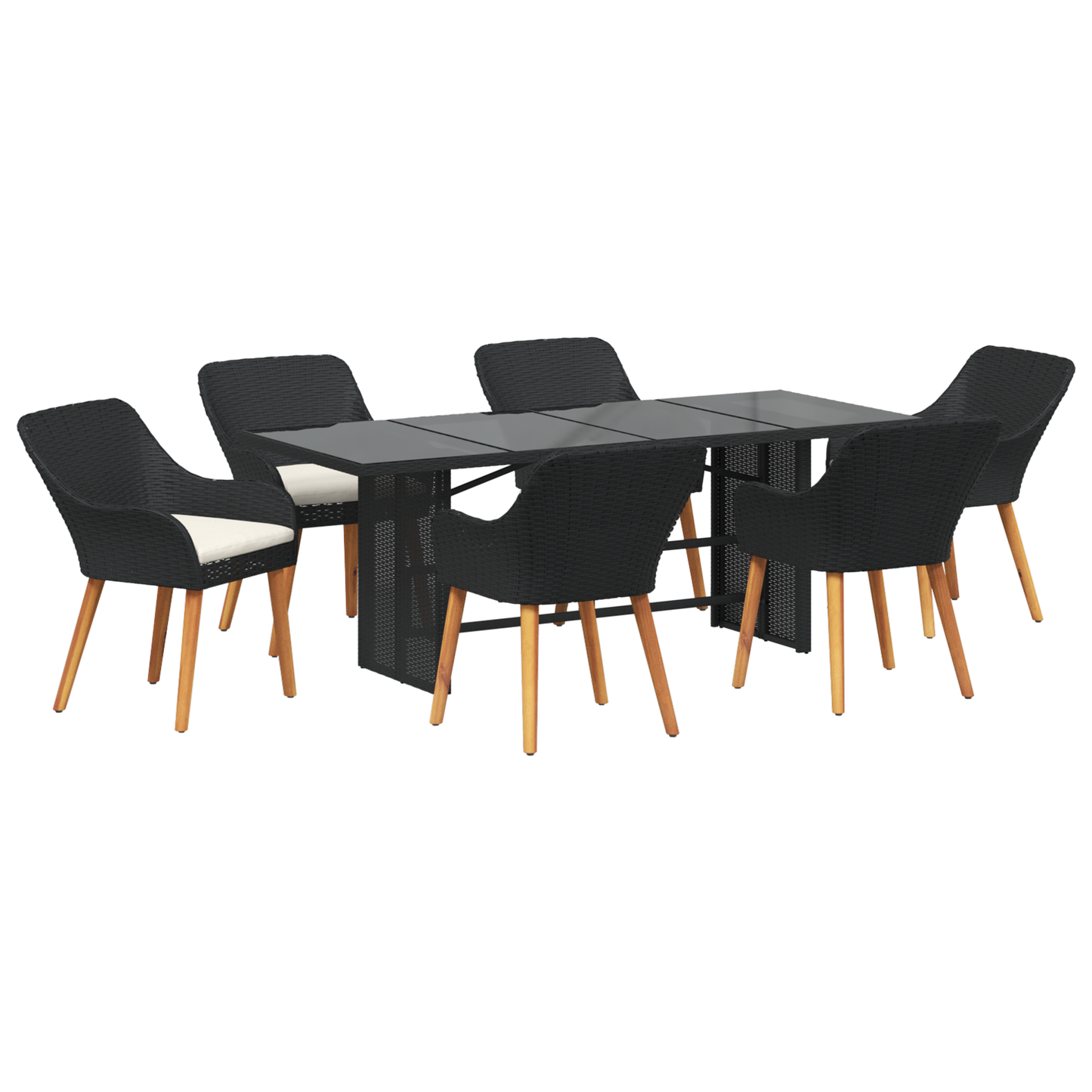 7 Piece Garden Dining Set Black Poly Rattan