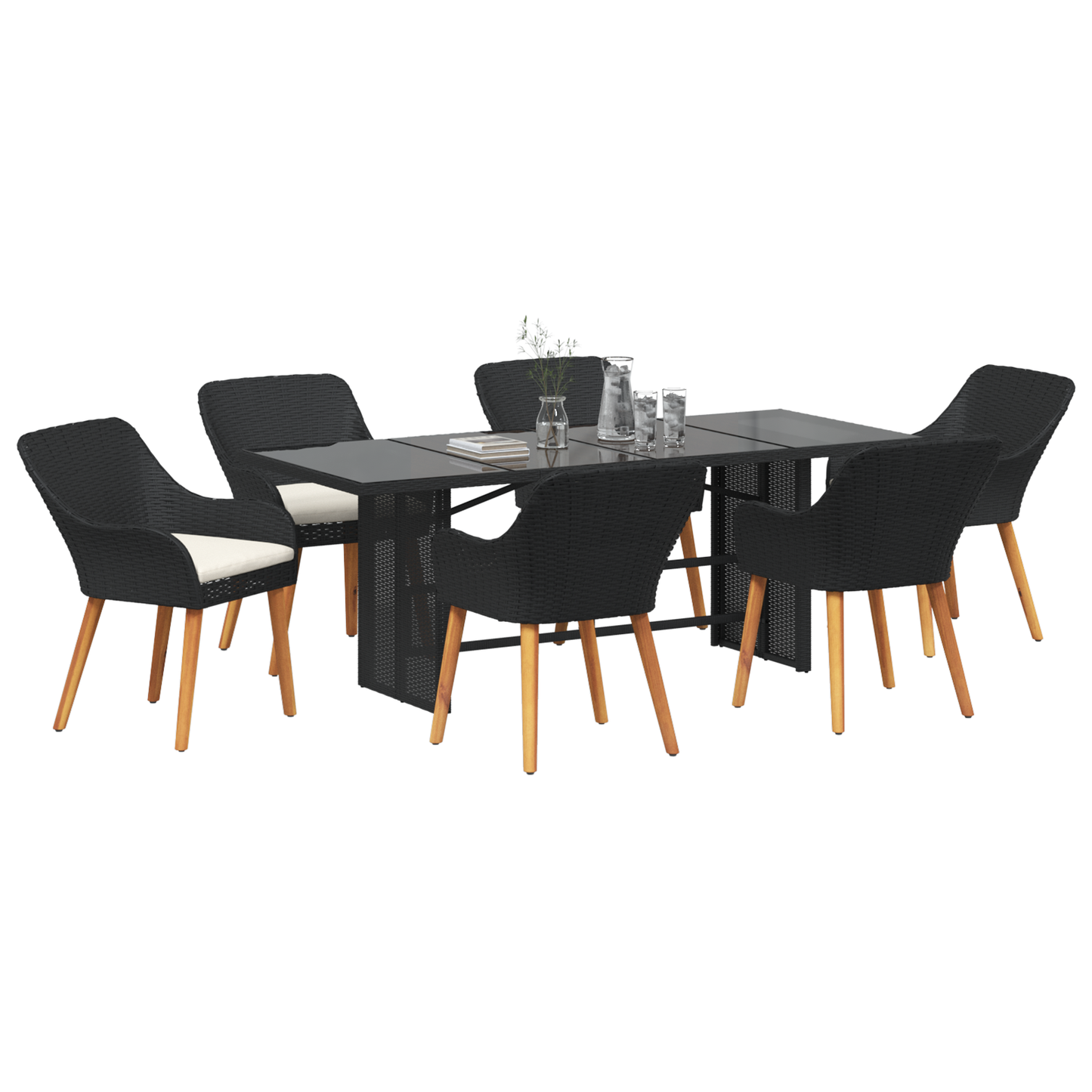 7 Piece Garden Dining Set Black Poly Rattan