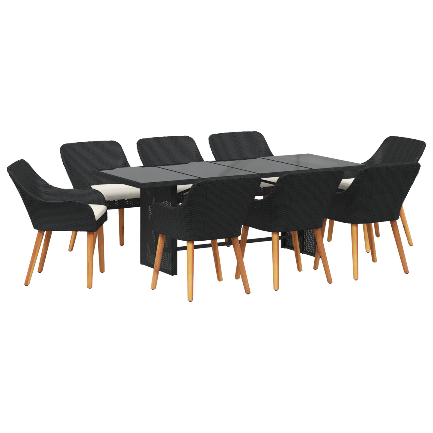 9 Piece Garden Dining Set Black Poly Rattan