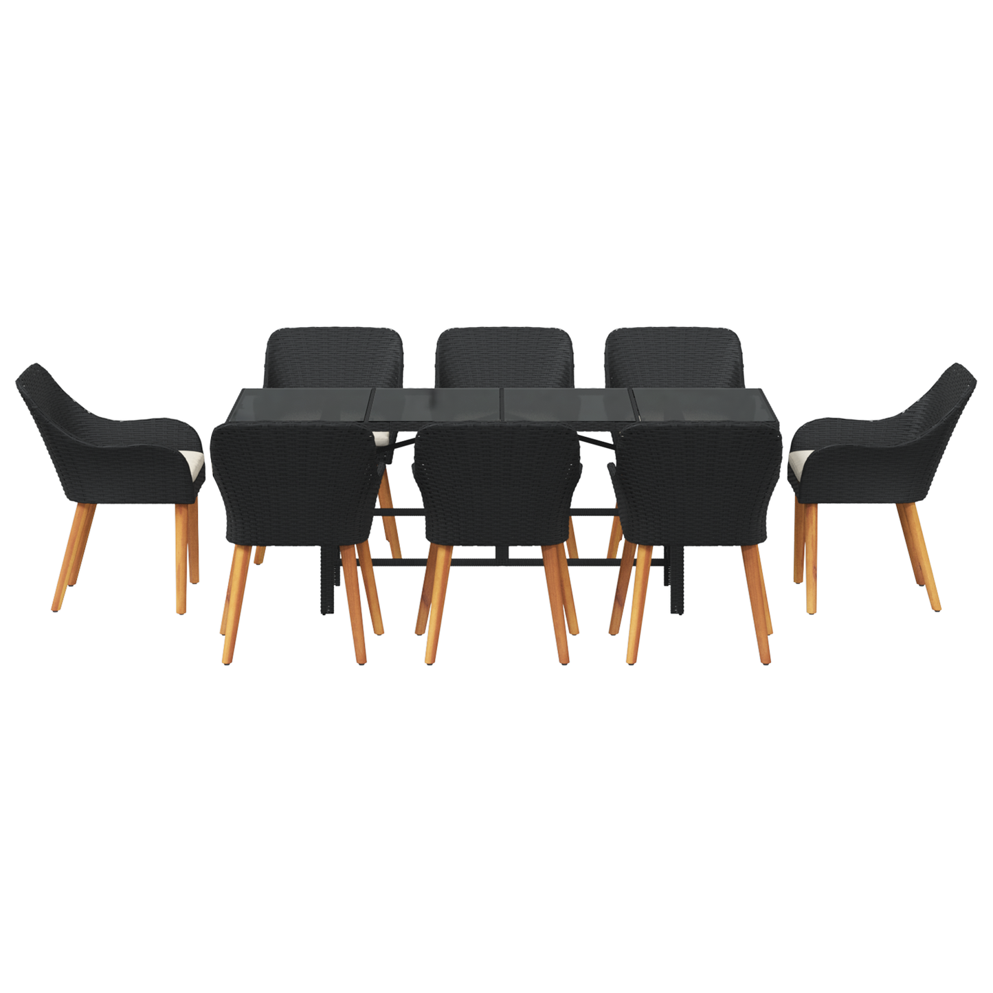 9 Piece Garden Dining Set Black Poly Rattan