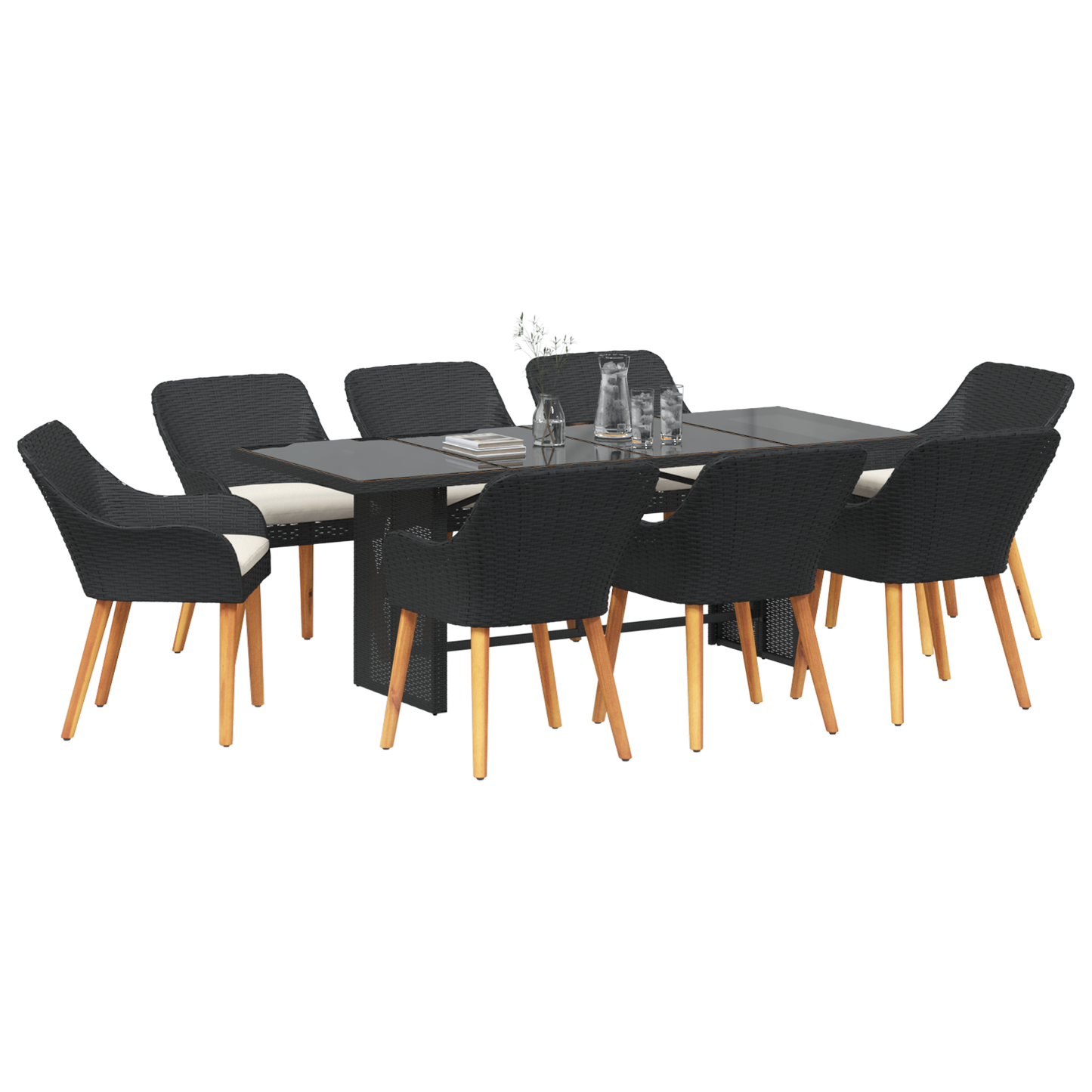 9 Piece Garden Dining Set Black Poly Rattan