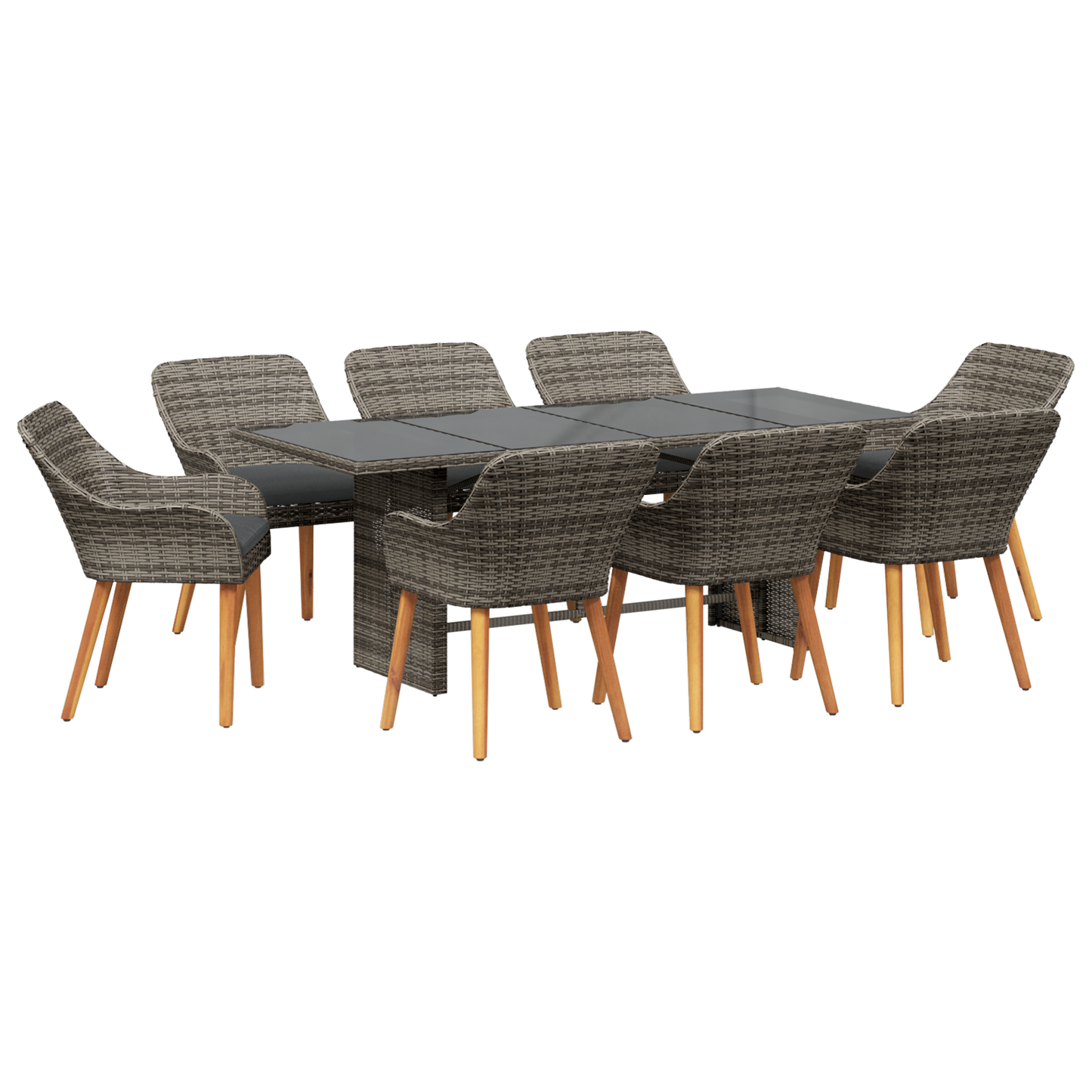 9 Piece Garden Dining Set Grey Poly Rattan