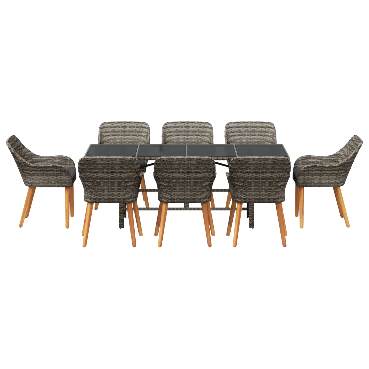 9 Piece Garden Dining Set Grey Poly Rattan