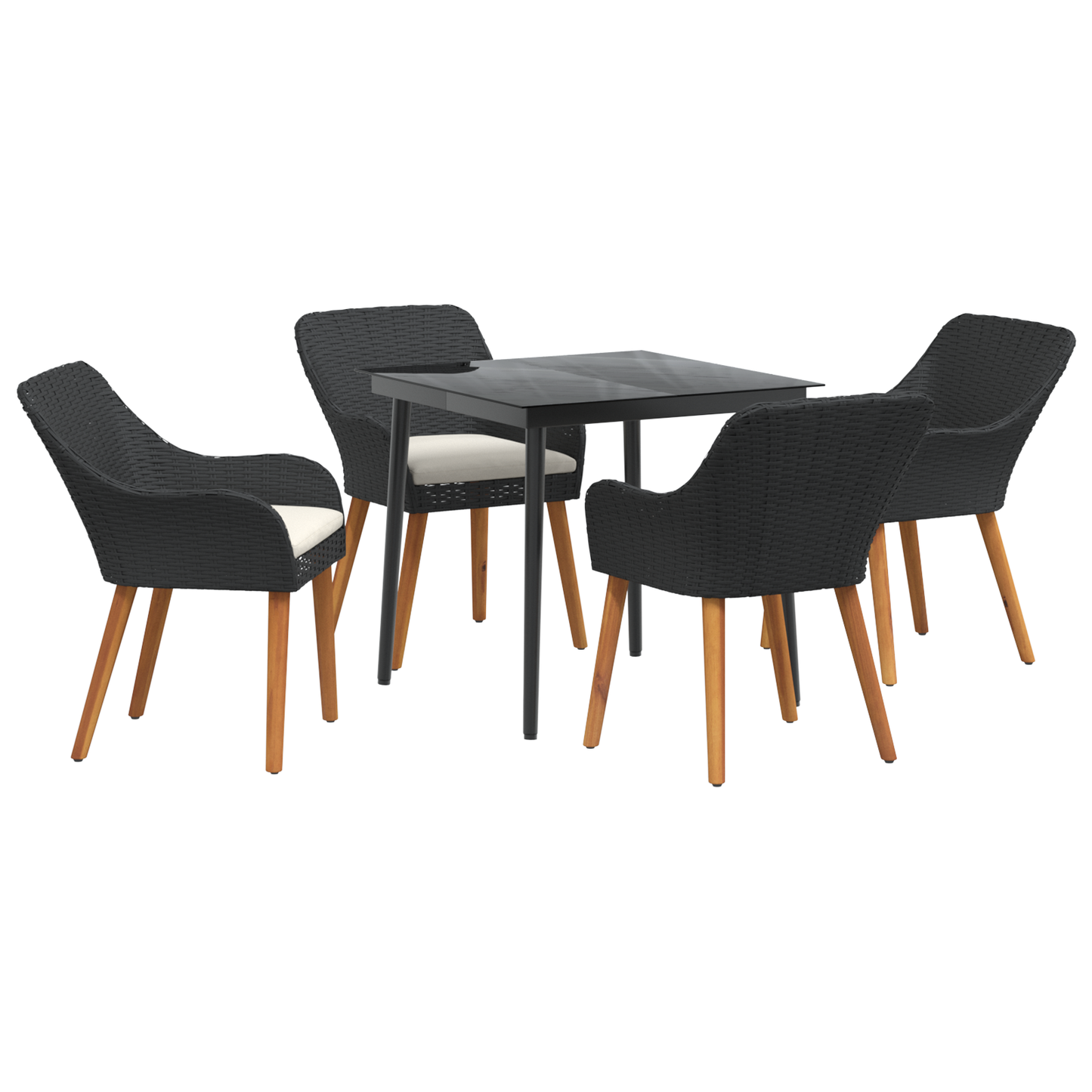 5 Piece Garden Dining Set Black Poly Rattan