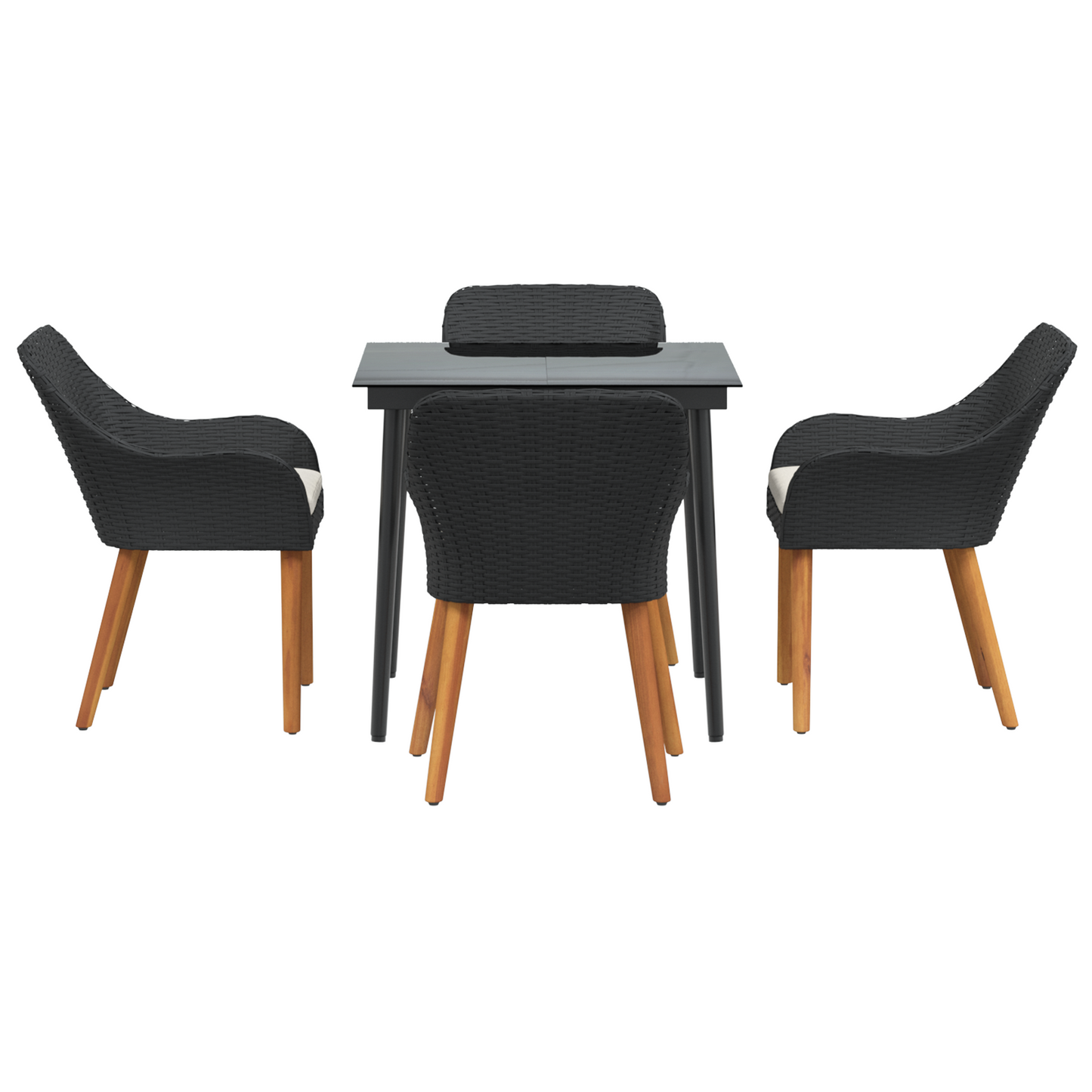 5 Piece Garden Dining Set Black Poly Rattan