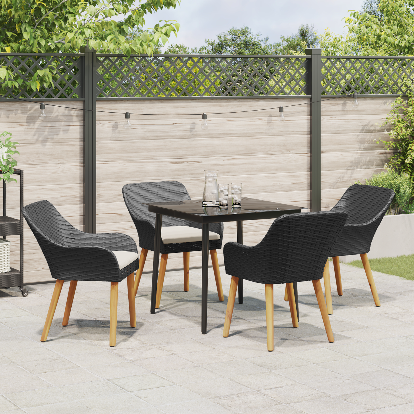 5 Piece Garden Dining Set Black Poly Rattan