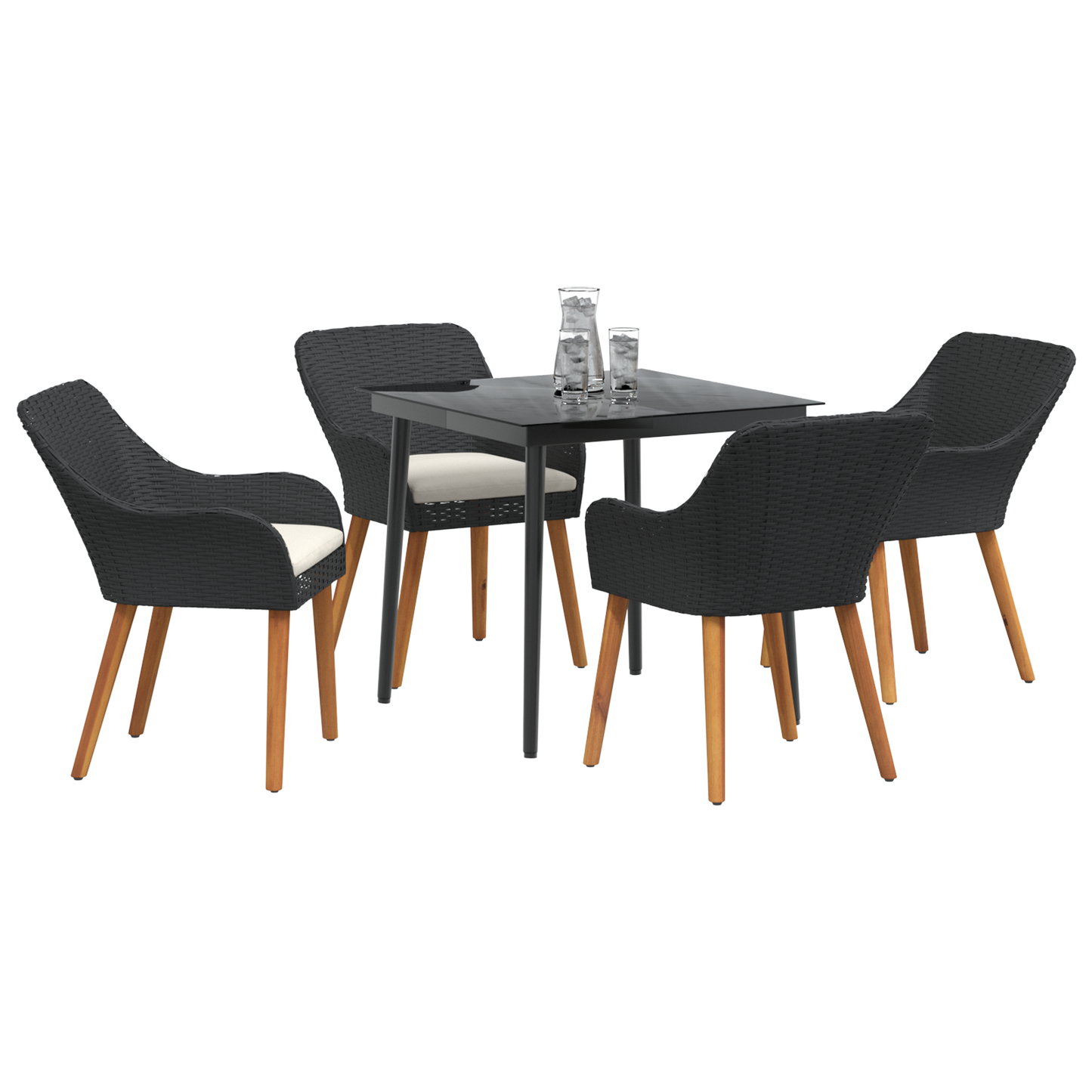 5 Piece Garden Dining Set Black Poly Rattan