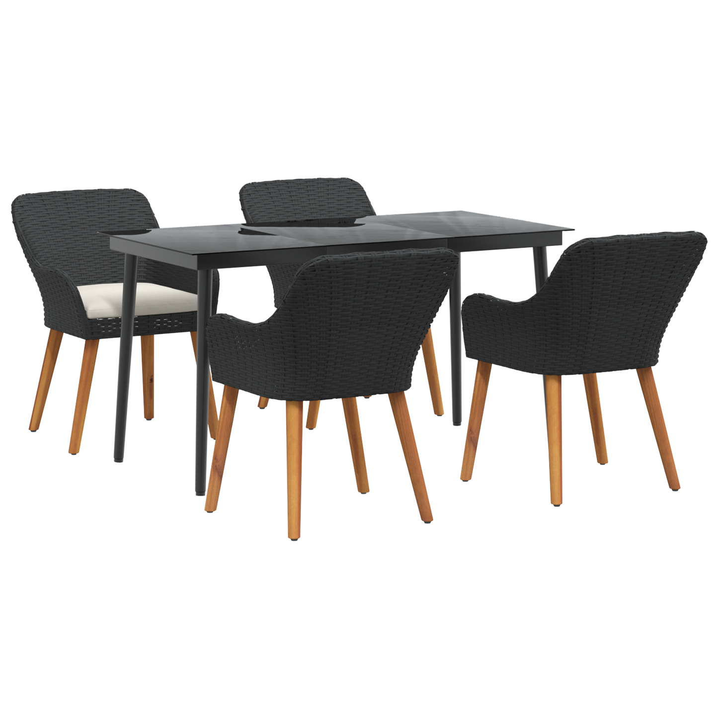 5 Piece Garden Dining Set Black Poly Rattan
