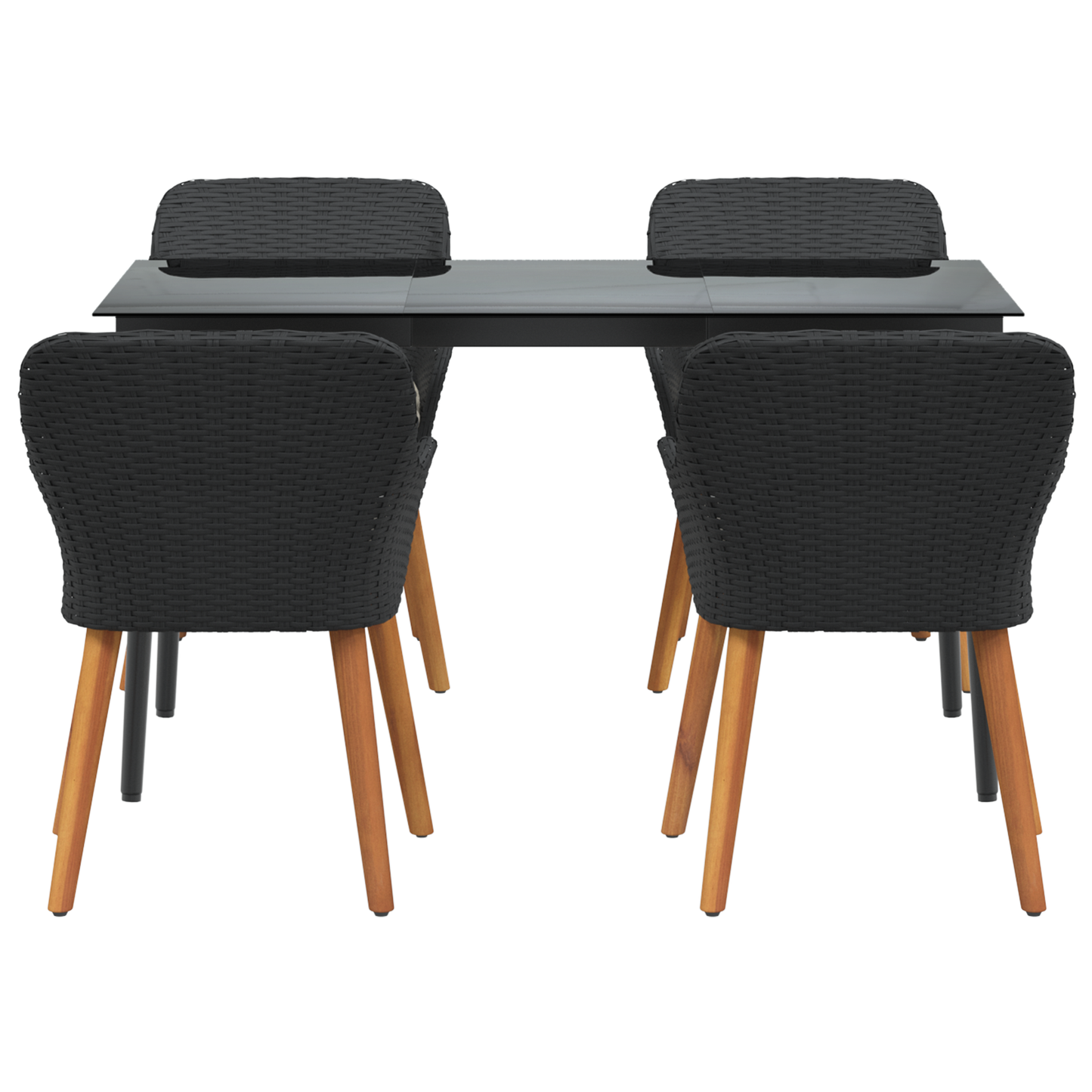 5 Piece Garden Dining Set Black Poly Rattan