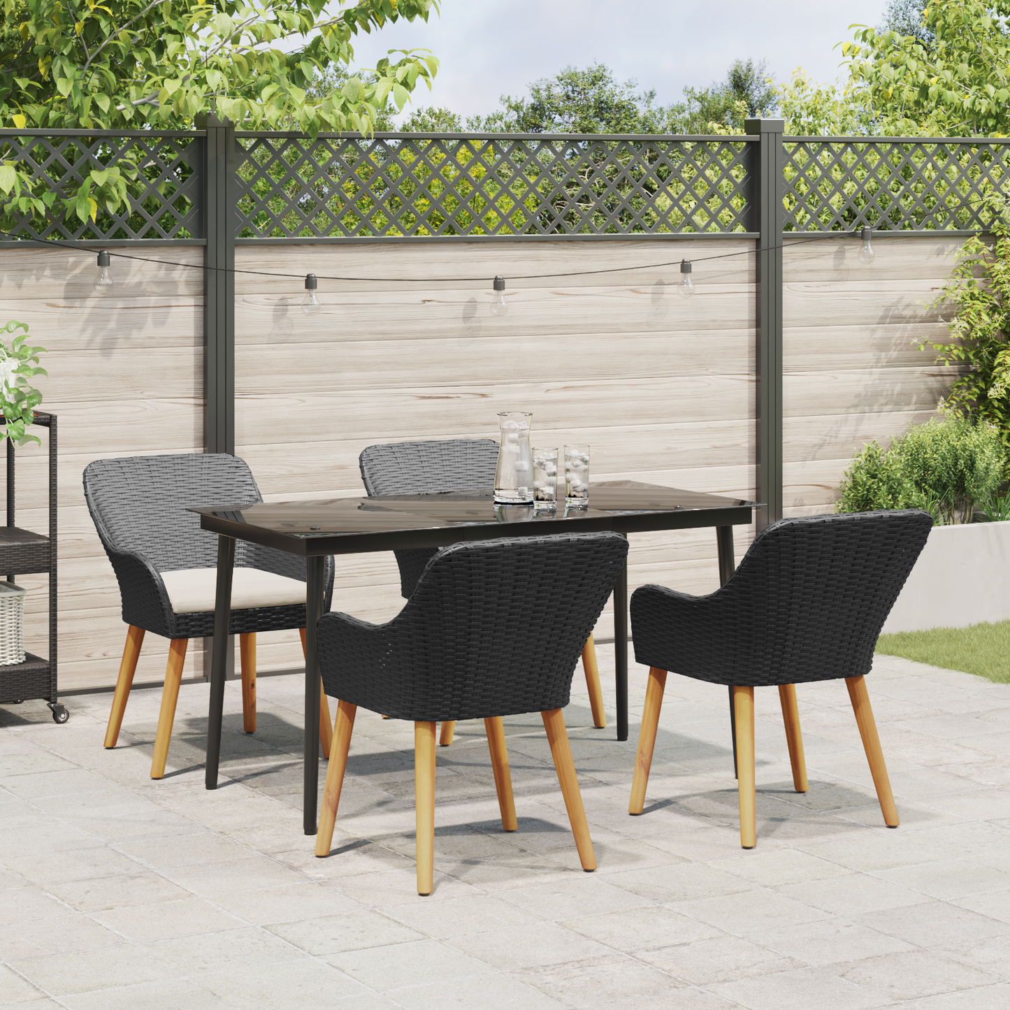 5 Piece Garden Dining Set Black Poly Rattan
