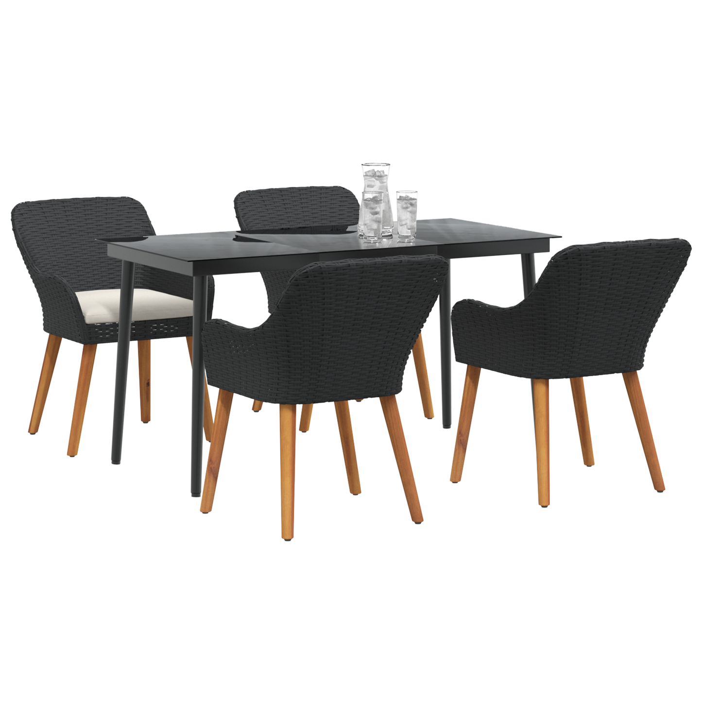 5 Piece Garden Dining Set Black Poly Rattan