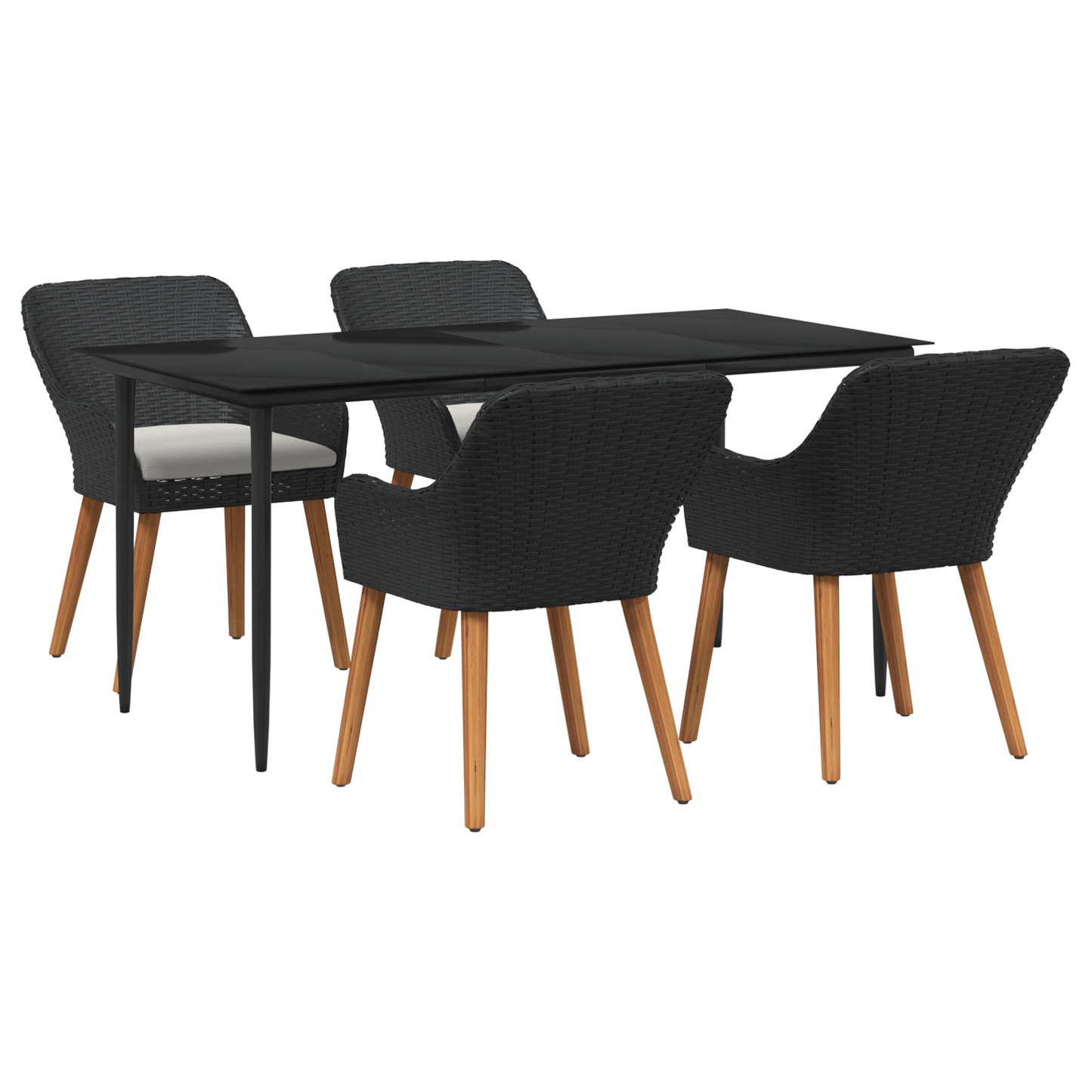 5 Piece Garden Dining Set Black Poly Rattan