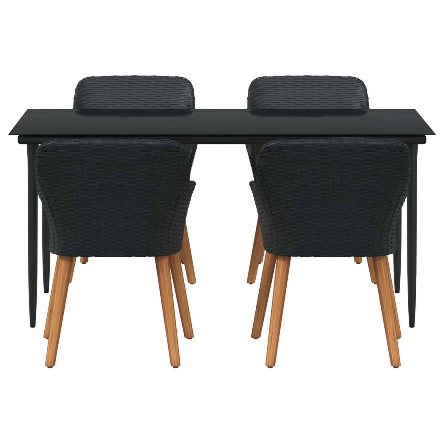 5 Piece Garden Dining Set Black Poly Rattan