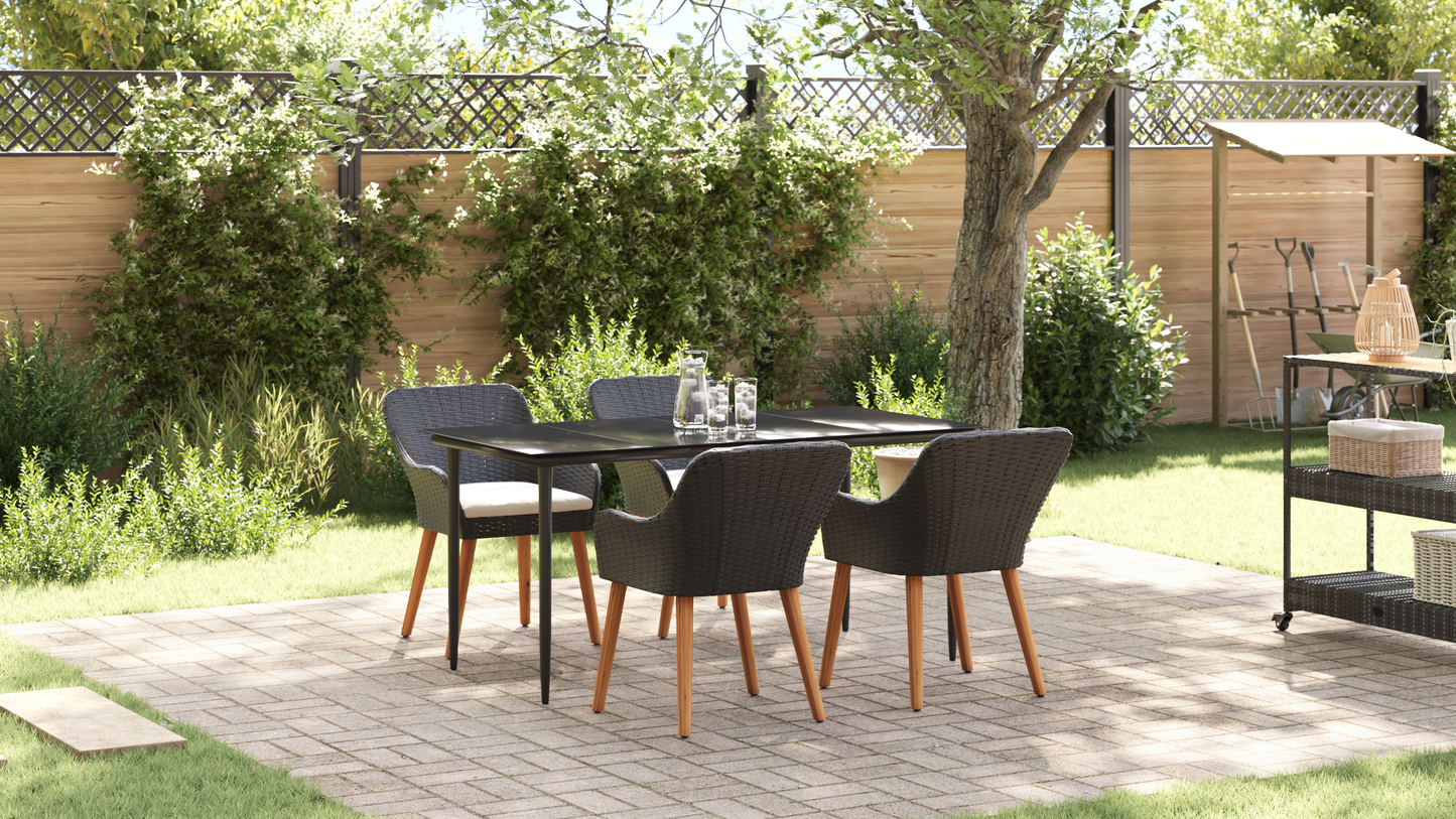 5 Piece Garden Dining Set Black Poly Rattan