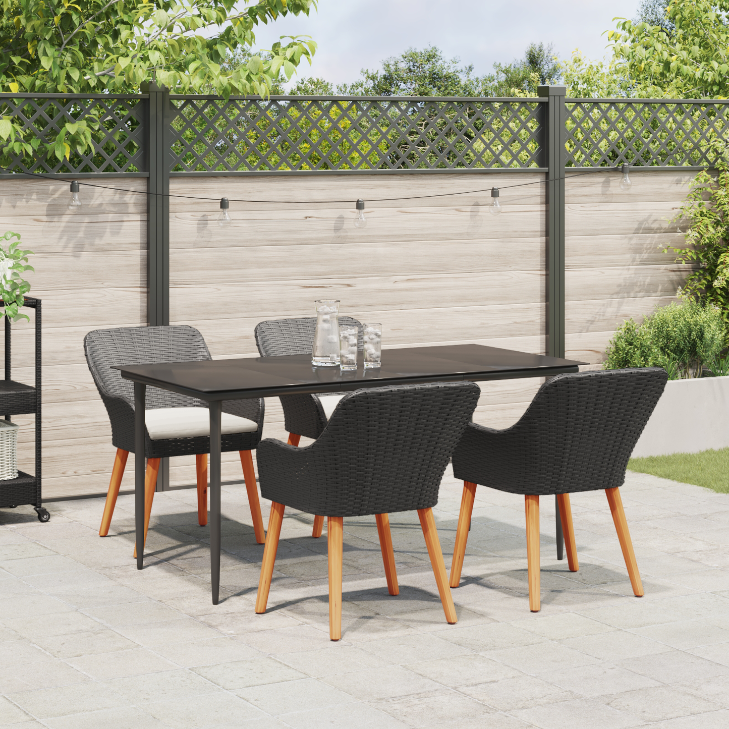 5 Piece Garden Dining Set Black Poly Rattan