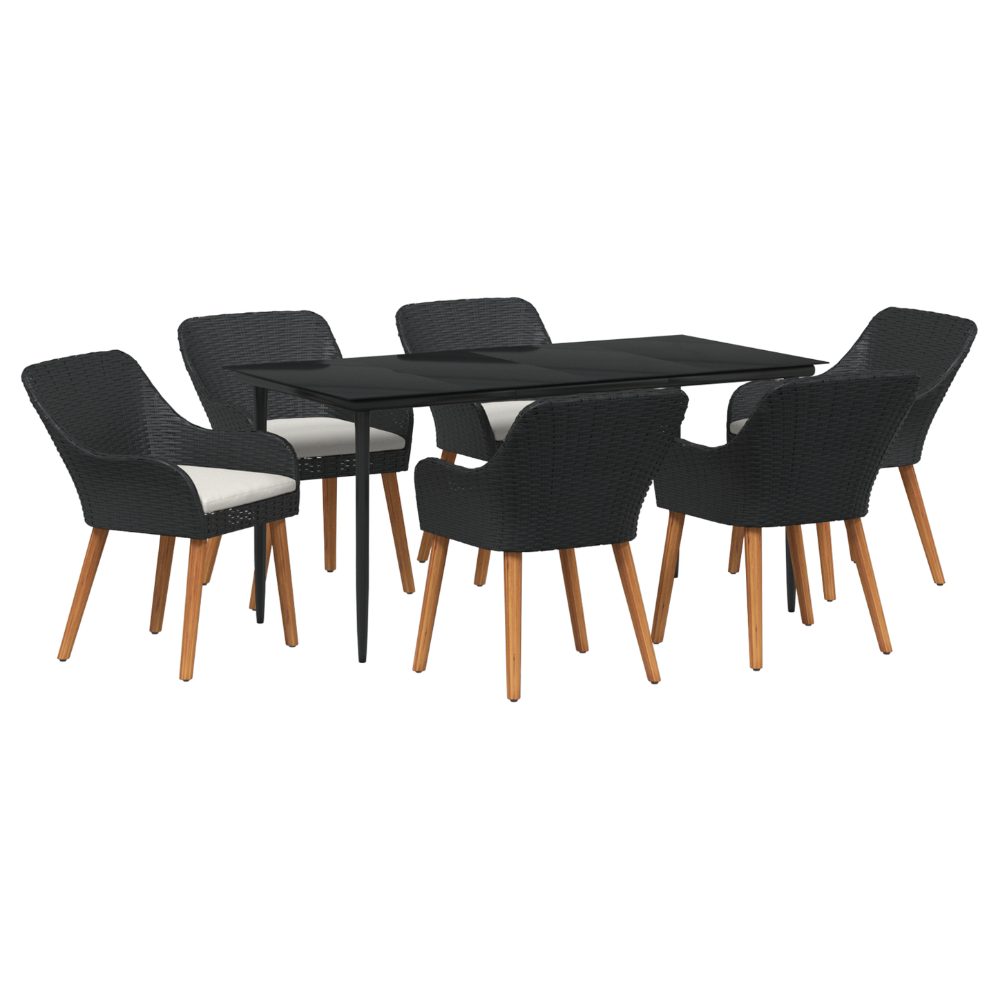 7 Piece Garden Dining Set Black Poly Rattan