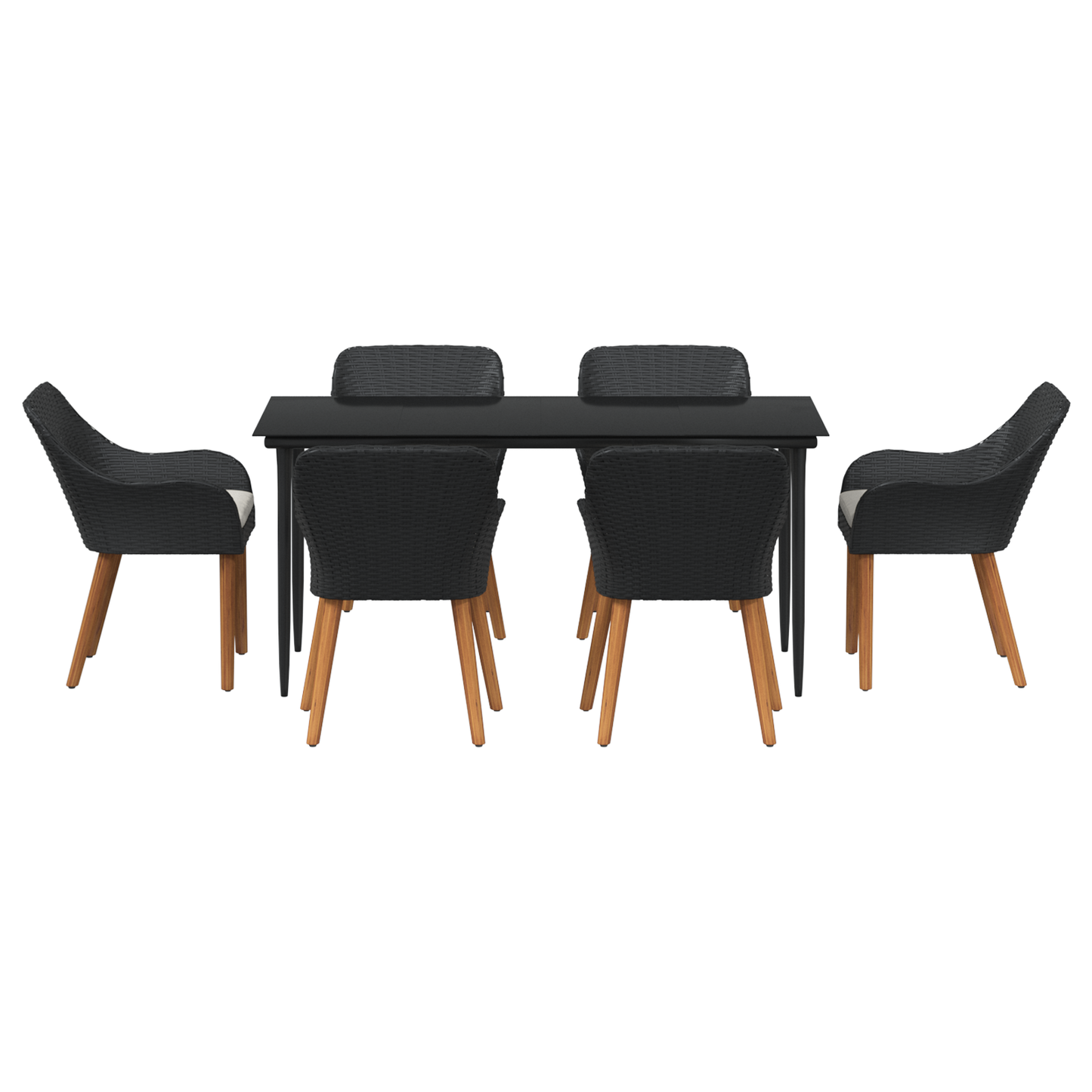 7 Piece Garden Dining Set Black Poly Rattan